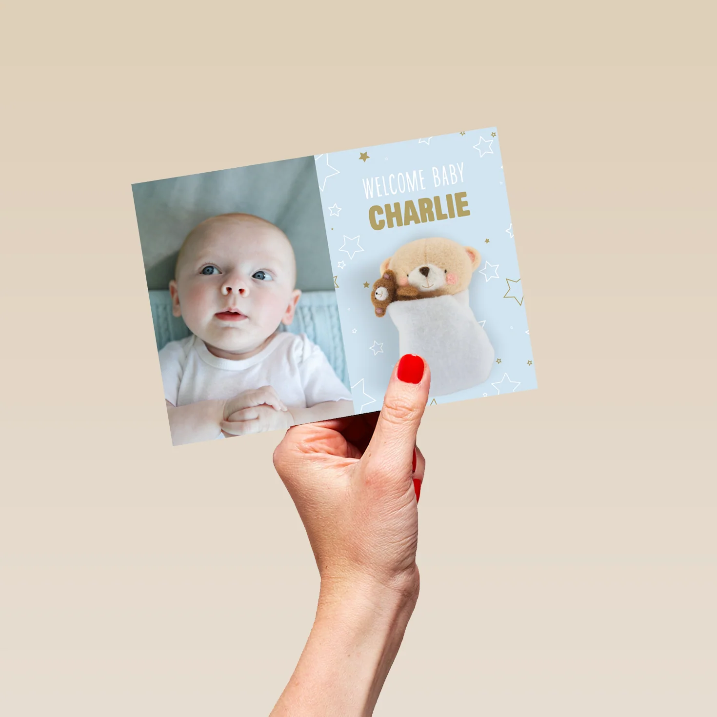 Personalised Photo Upload Blue Forever Friends New Baby Boy Card - Image 5