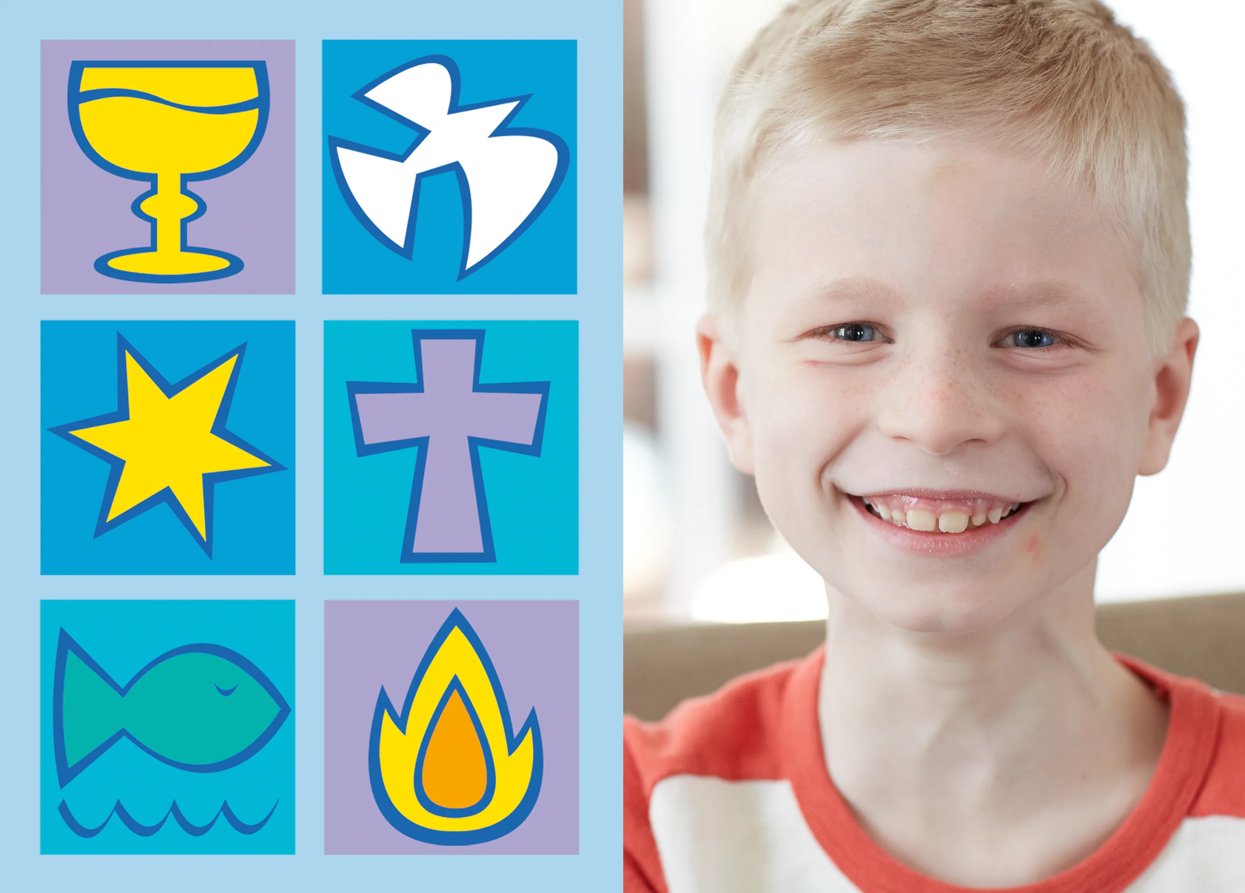 Personalised Photo Upload Blue Religious Icons First Communion Card