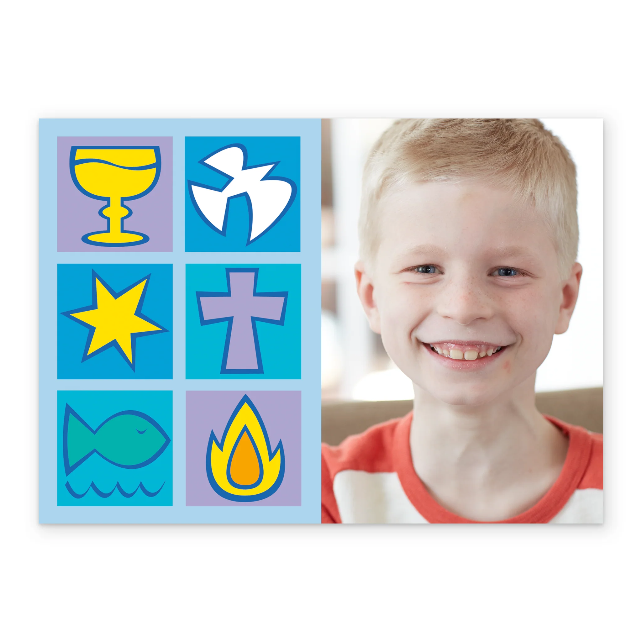Personalised Photo Upload Blue Religious Icons First Communion Card - Image 2