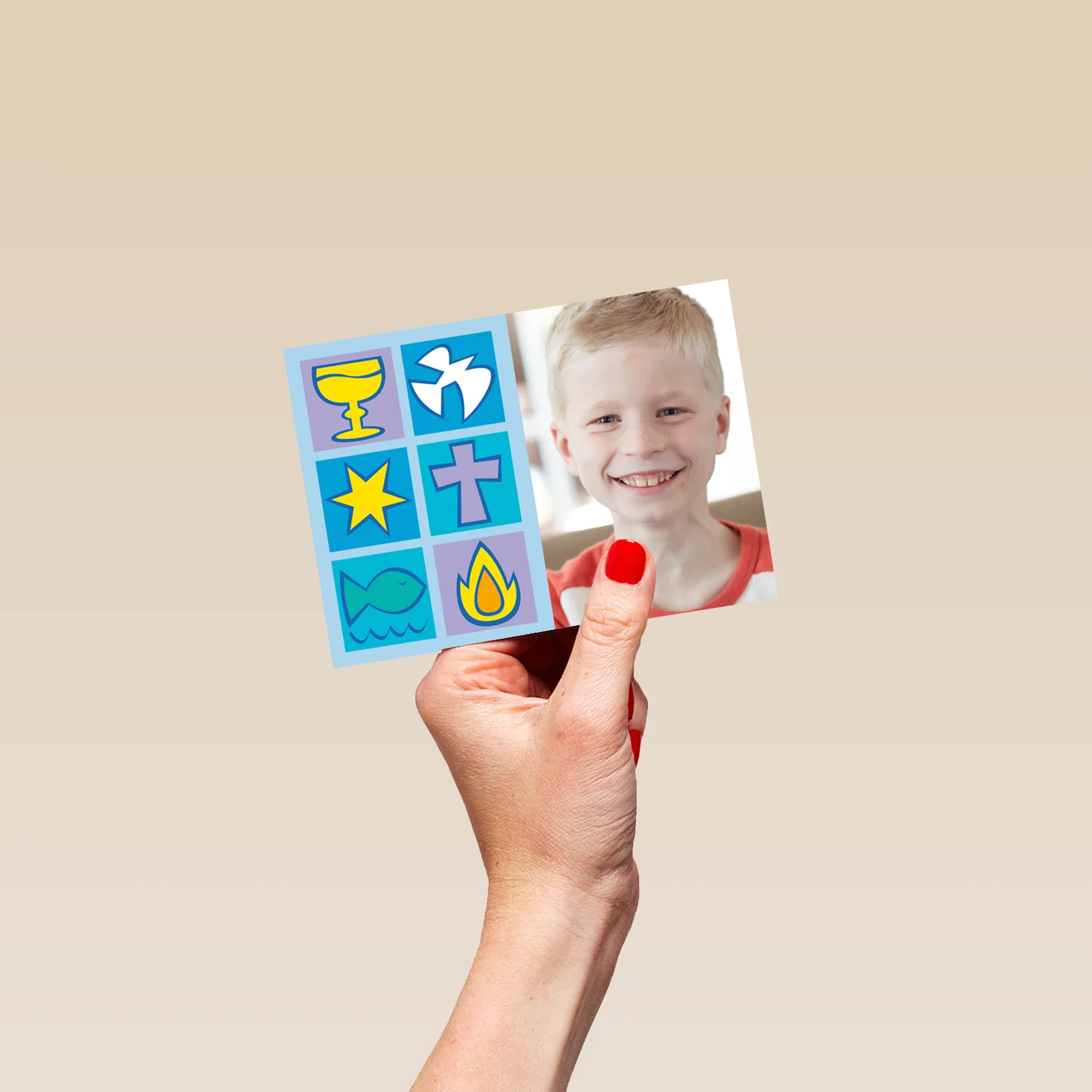 Personalised Photo Upload Blue Religious Icons First Communion Card - Image 4