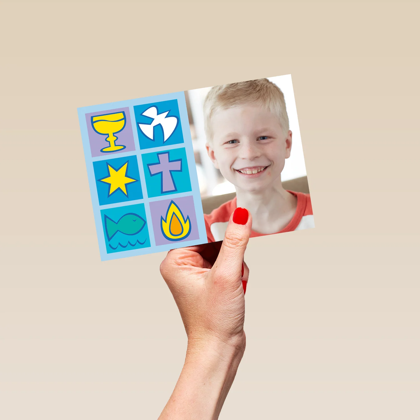 Personalised Photo Upload Blue Religious Icons First Communion Card - Image 5