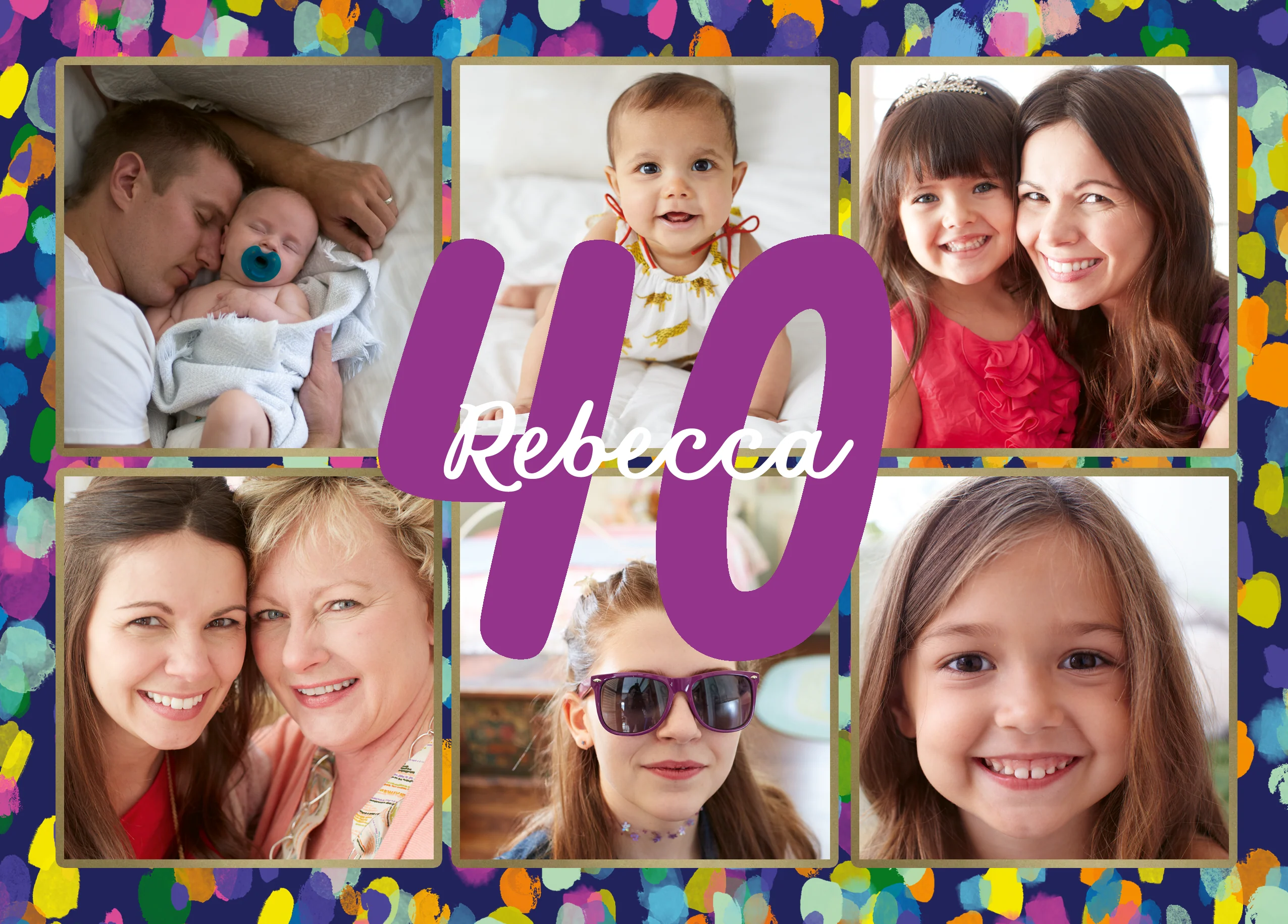 Personalised Photo Upload Collage 40th Birthday Card Fun Pattern Design