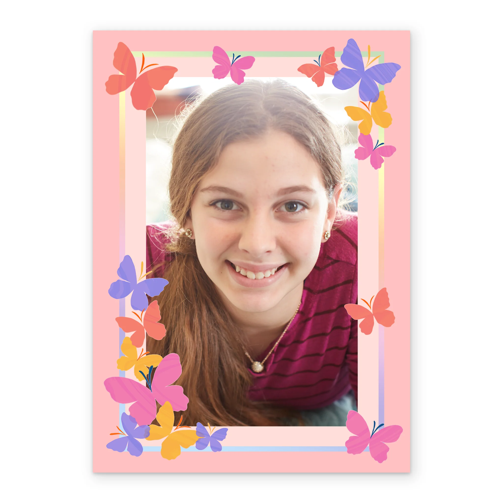 Personalised Photo Upload Colourful Butterflies Greeting Card - Image 2