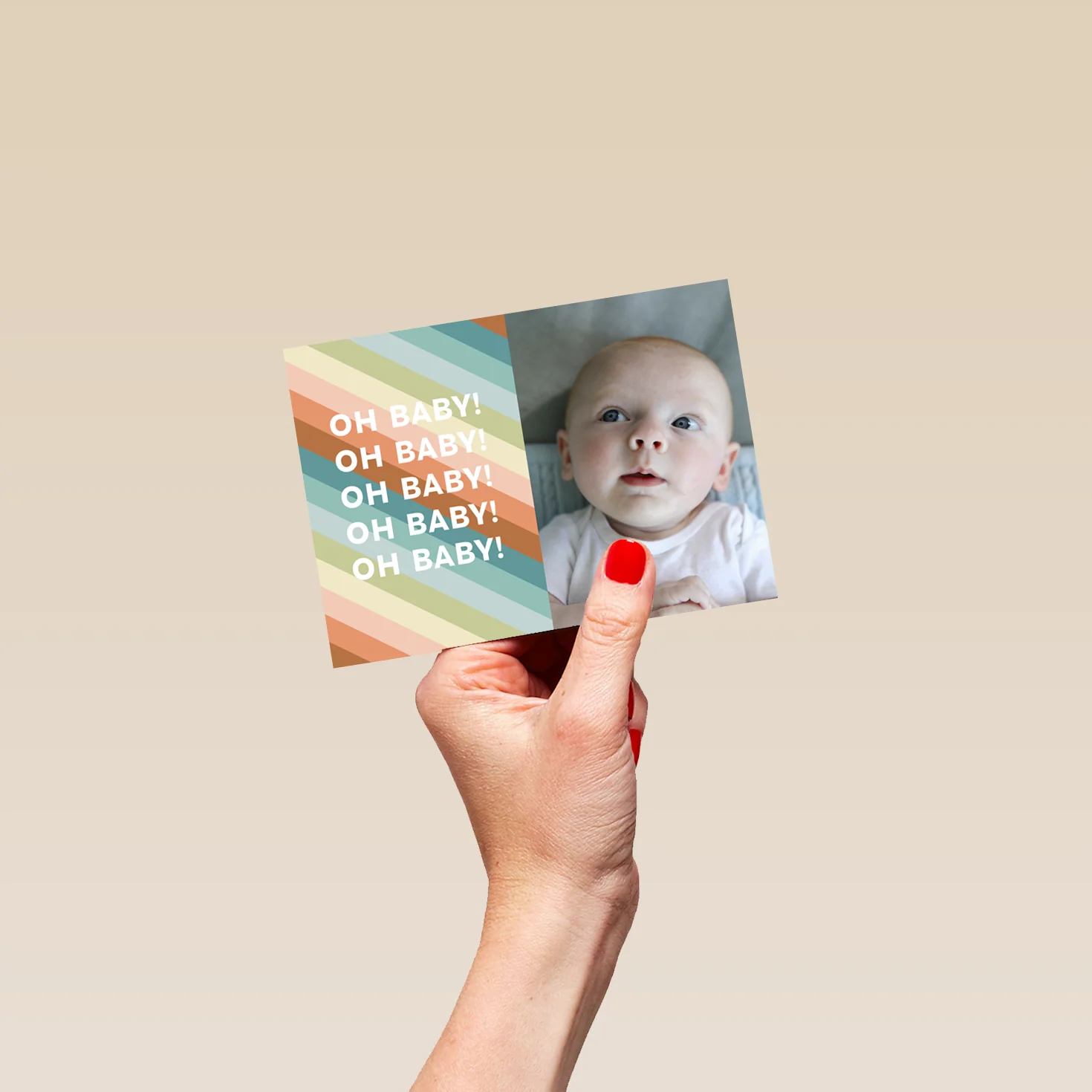 Personalised Photo Upload Colourful Stripes New Baby Card - Image 4