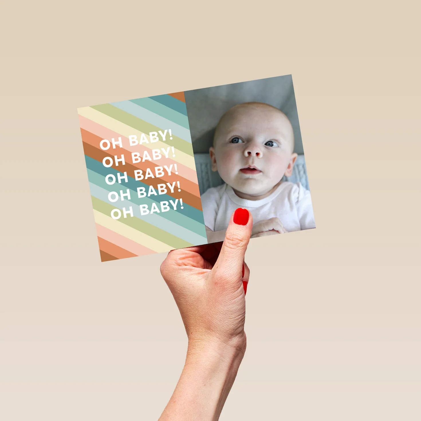 Personalised Photo Upload Colourful Stripes New Baby Card - Image 5