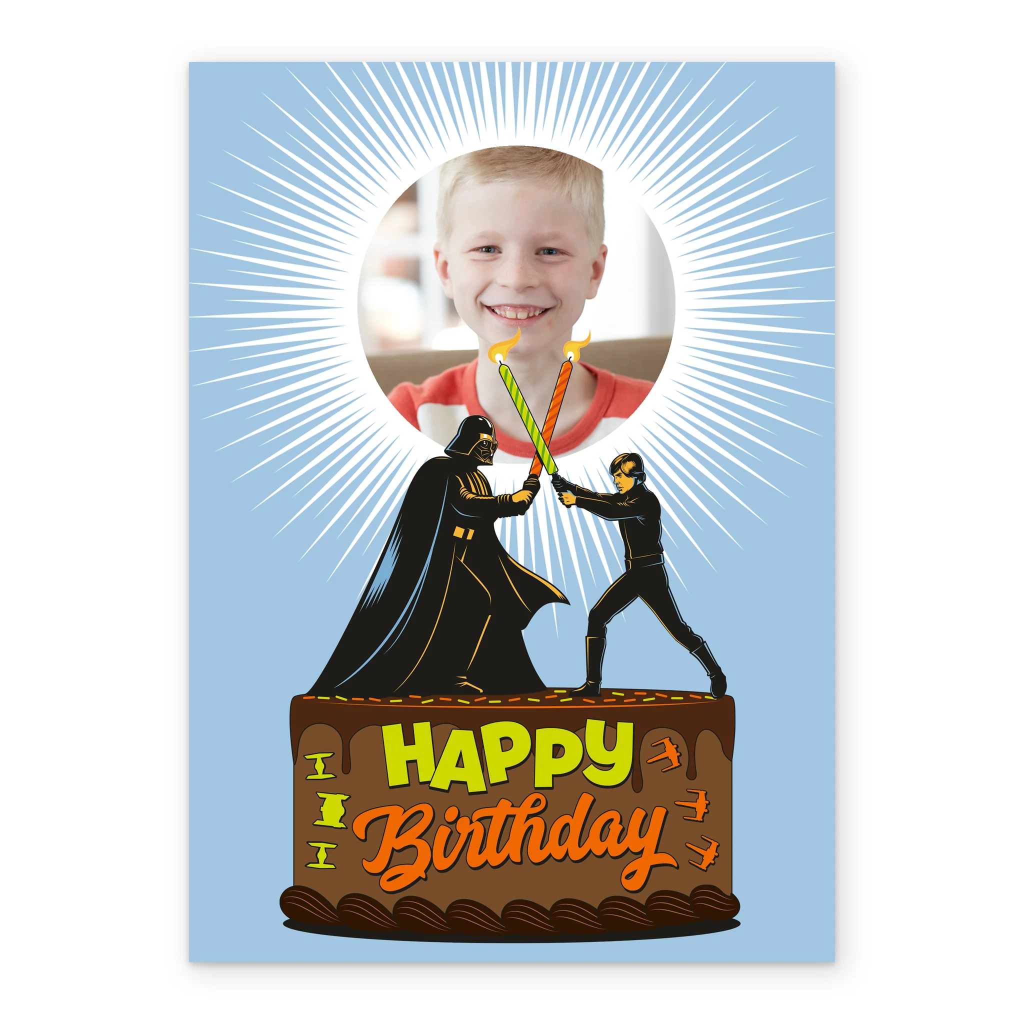 Personalised Photo Upload Darth Vader & Luke Skywalker Cake Birthday Card - Image 2