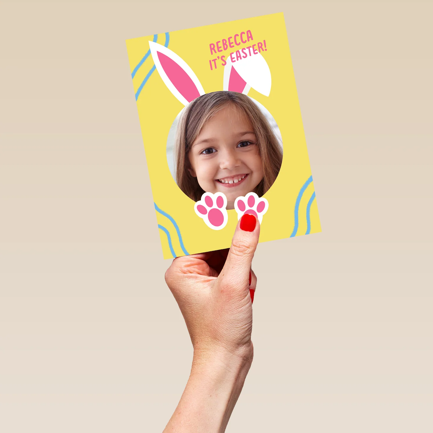 Personalised Photo Upload & Editable Bunny Ears & Paws Easter Card - Image 5