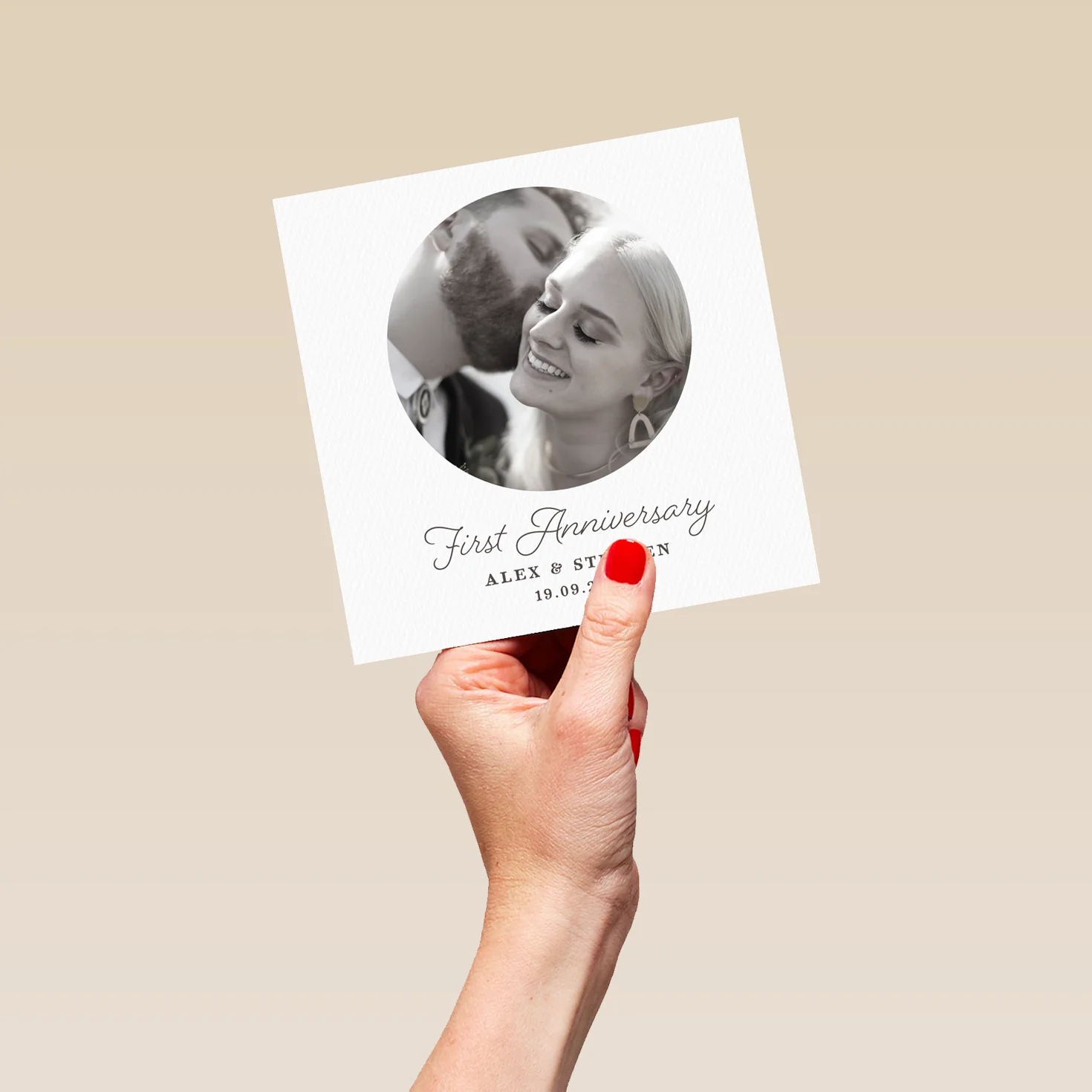 Personalised Photo Upload & Editable Circle 1st Anniversary Card - Image 5