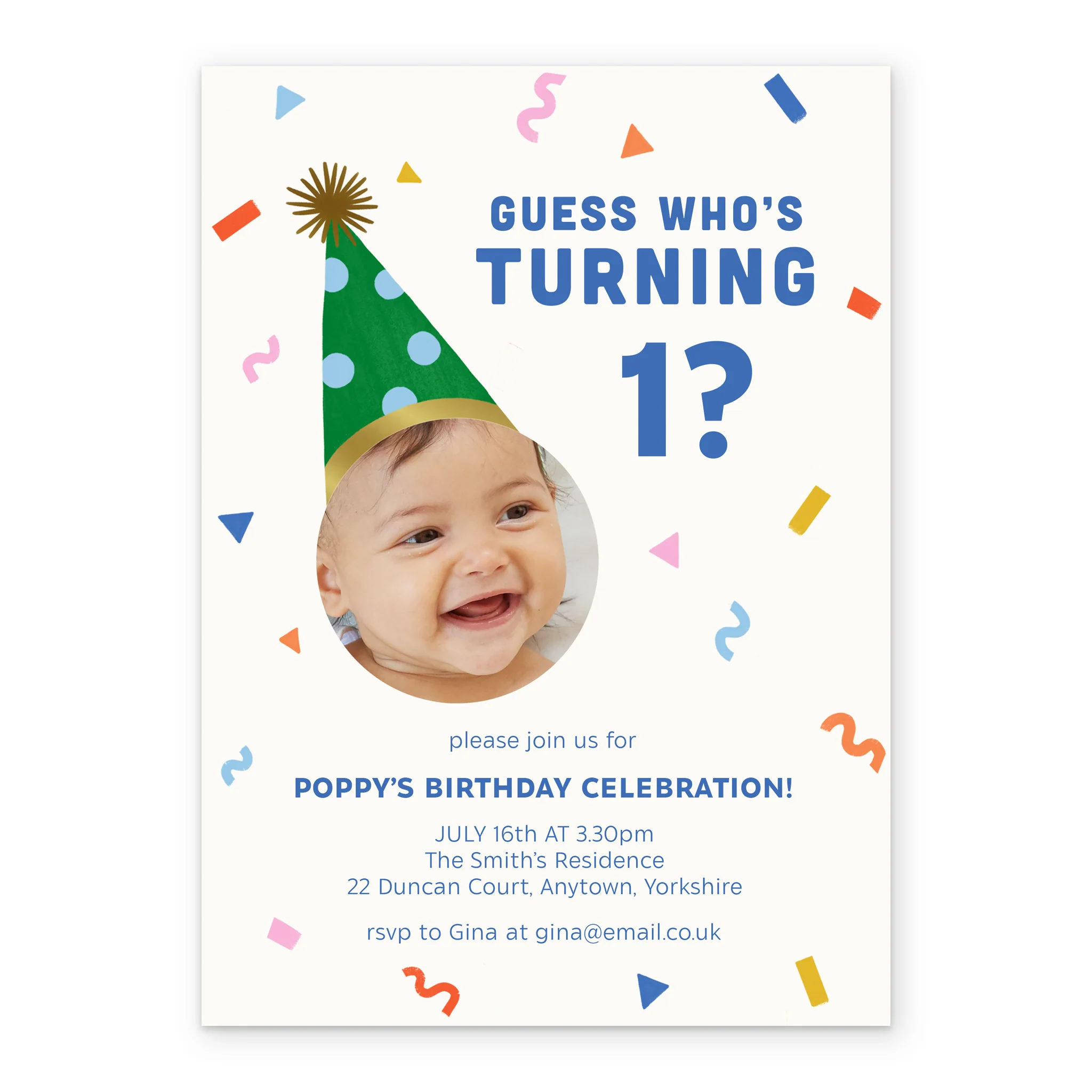Personalised Photo Upload & Editable Confetti 1st Birthday Invitation - Image 2