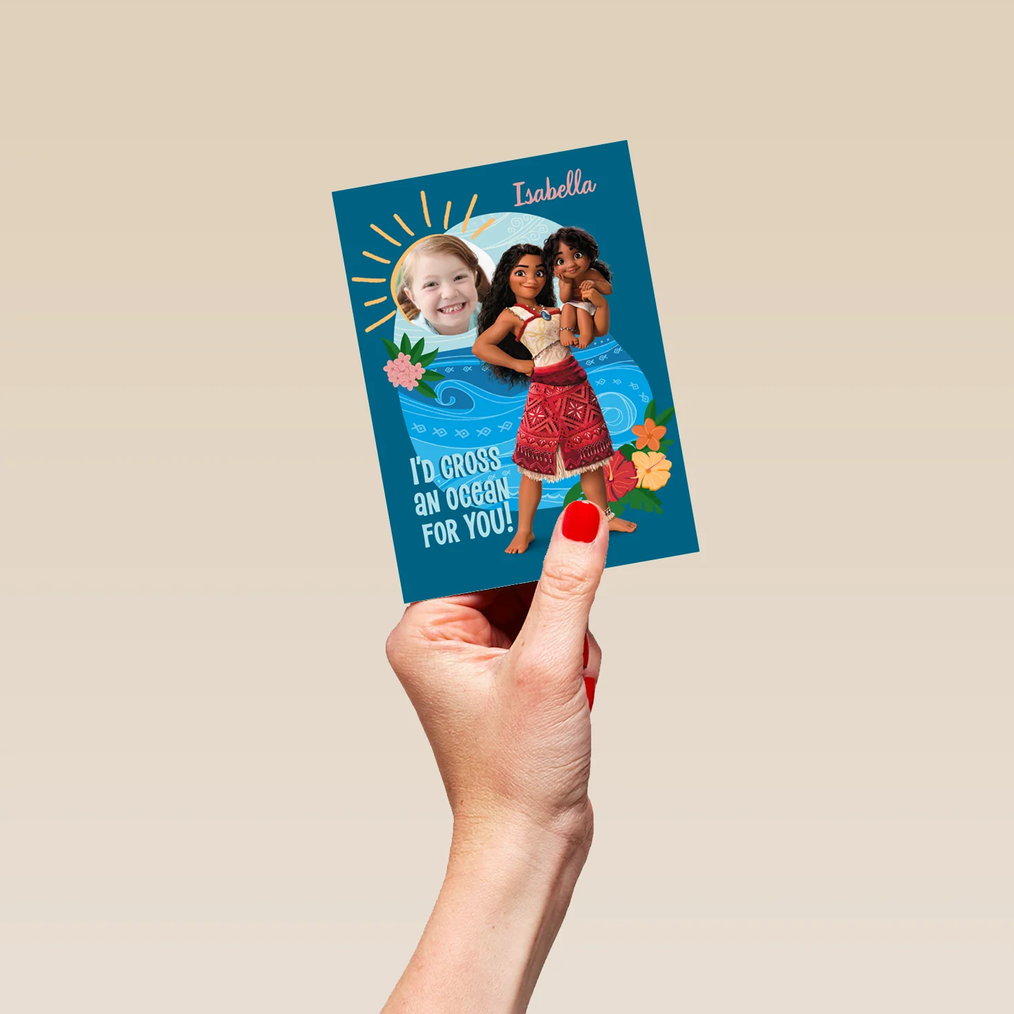 Personalised Photo Upload & Editable Disney Moana Cross an Ocean Birthday Card - Image 4