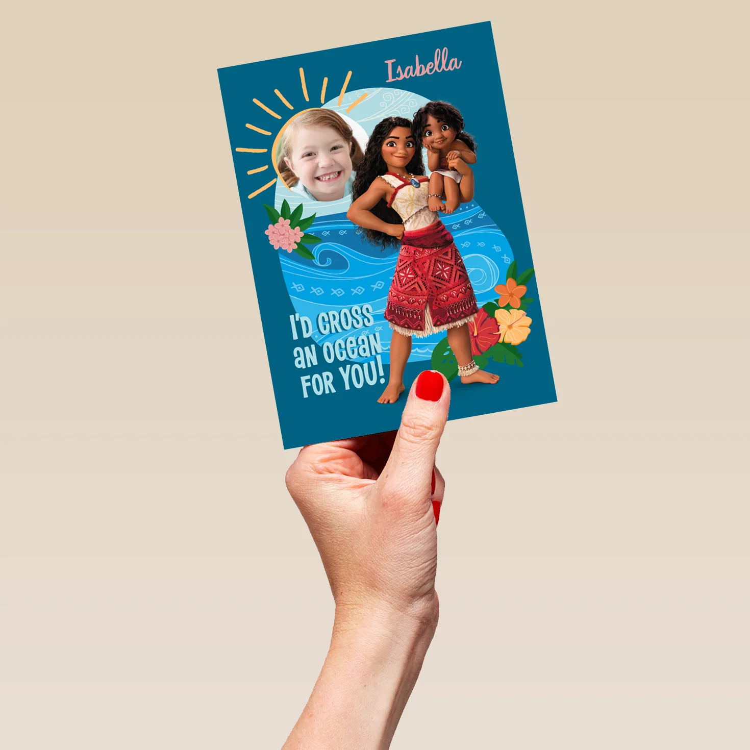 Personalised Photo Upload & Editable Disney Moana Cross an Ocean Birthday Card - Image 5