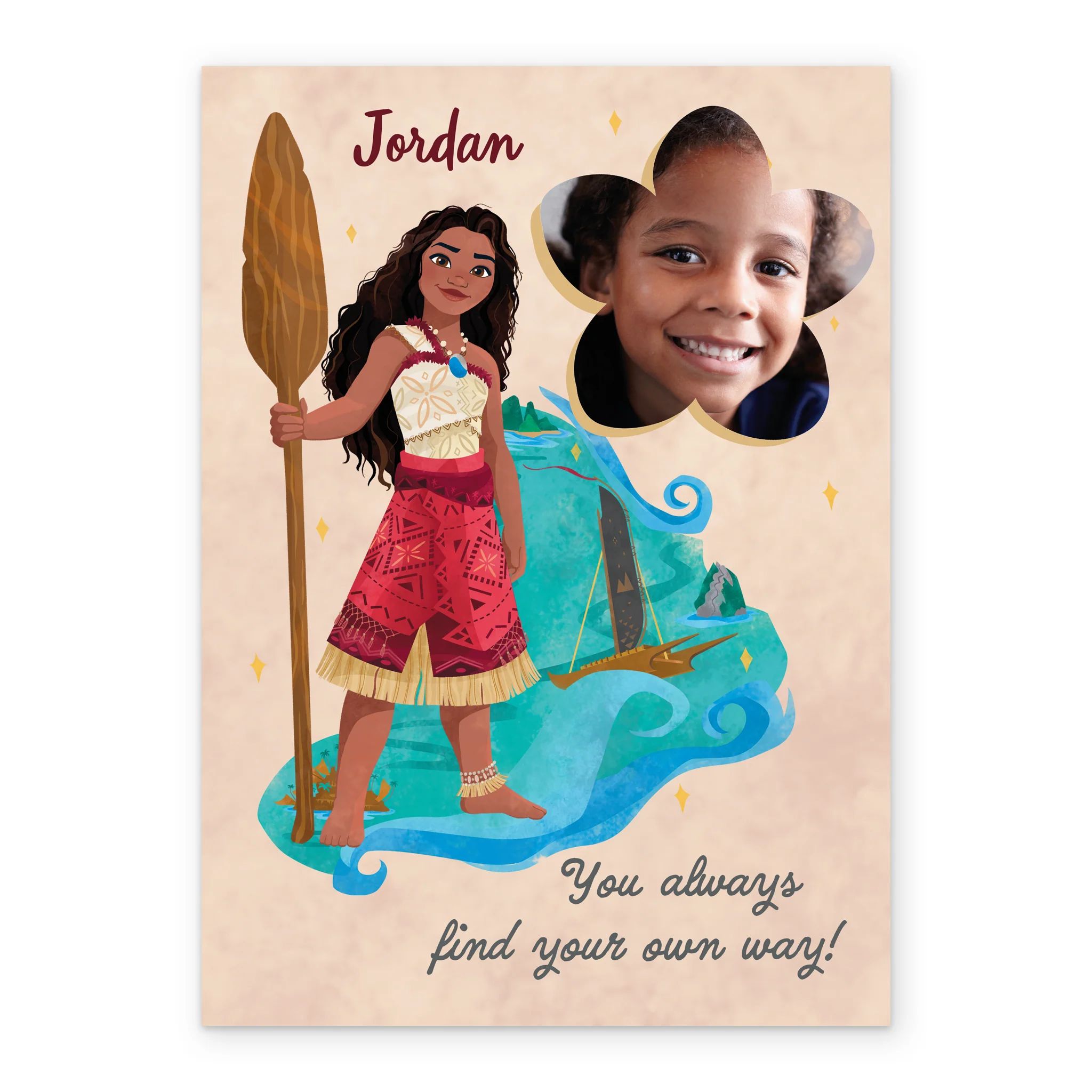 Personalised Photo Upload & Editable Disney Moana Find Your Own Way Birthday Card - Image 2