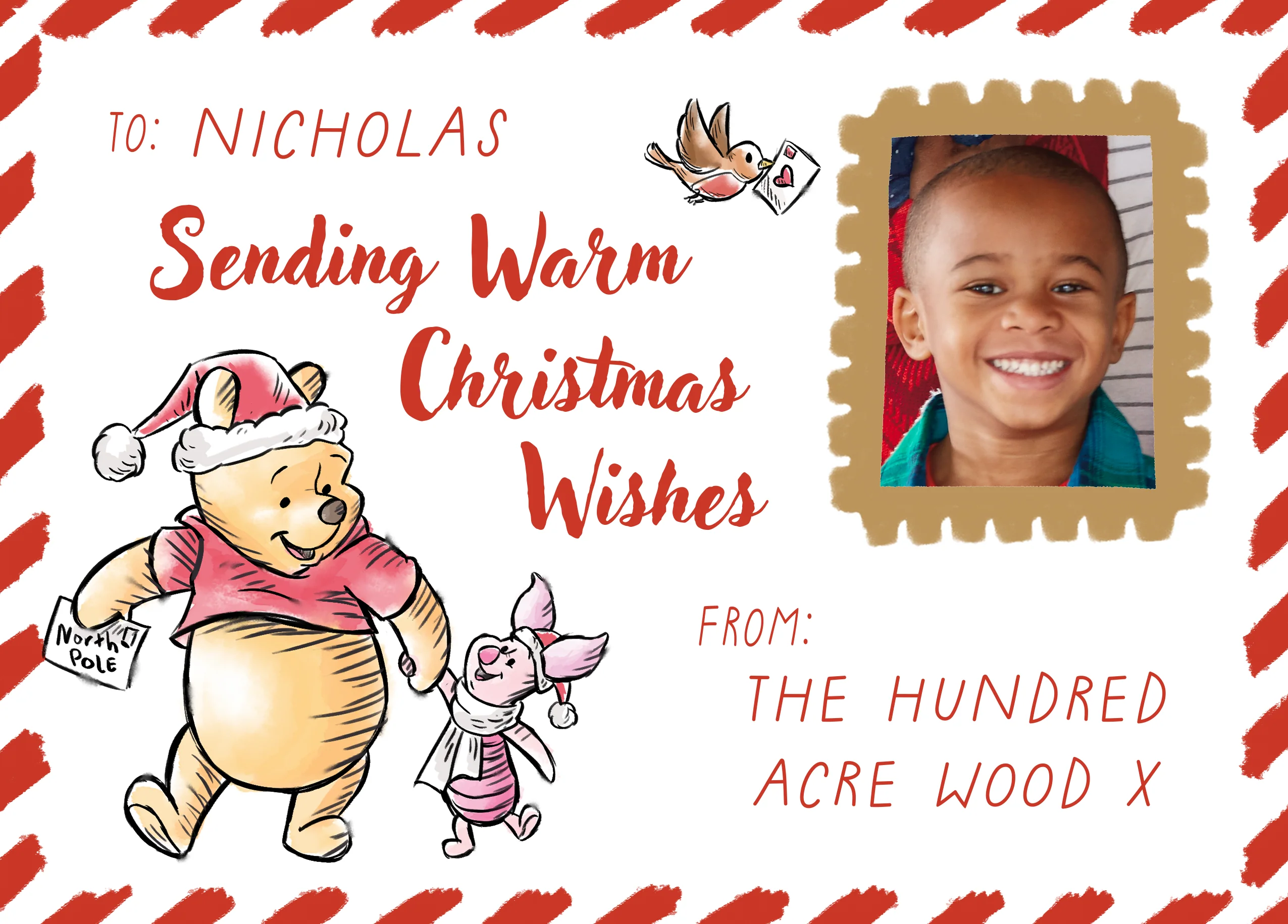 Personalised Photo Upload & Editable Disney Pooh & Piglet Christmas Card