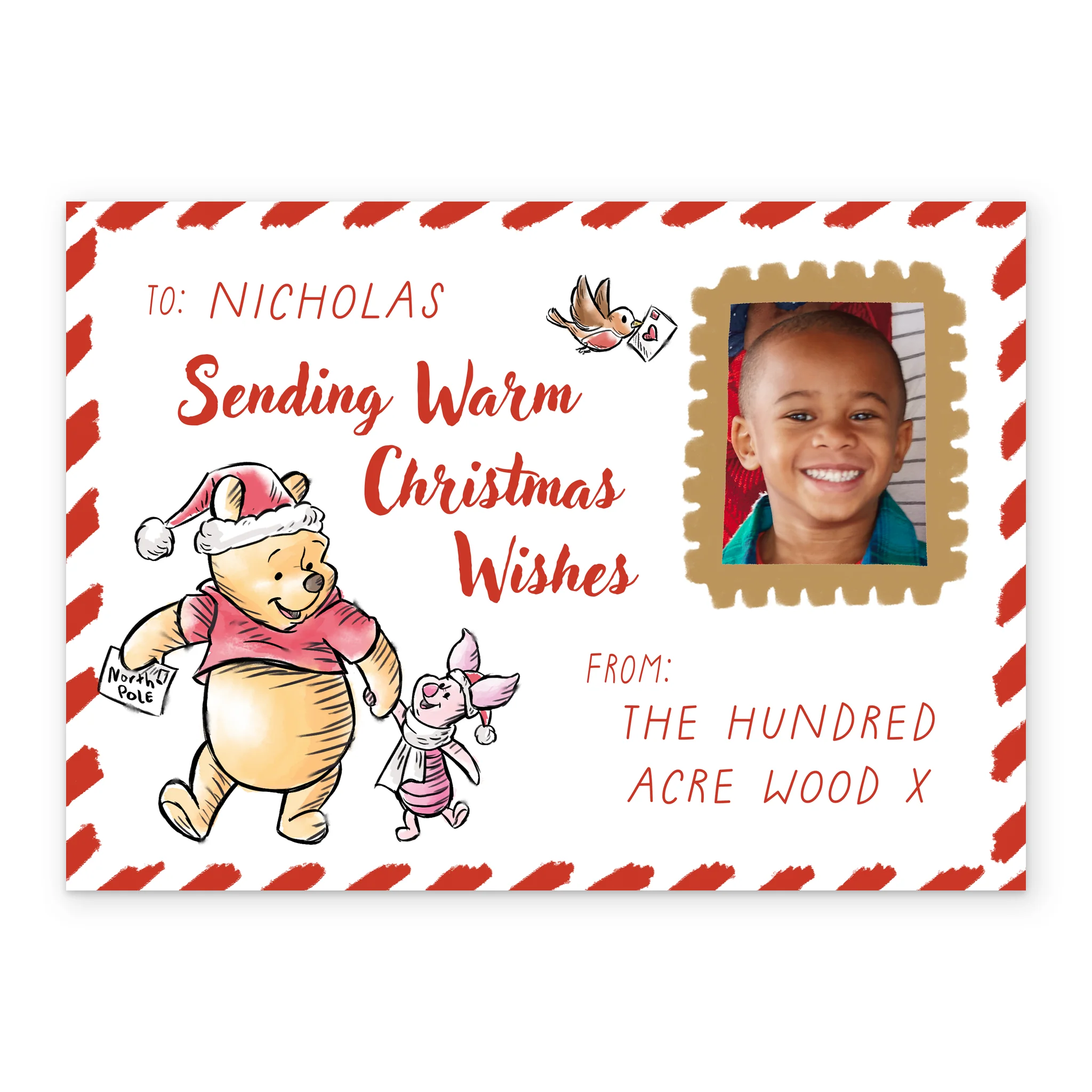 Personalised Photo Upload & Editable Disney Pooh & Piglet Christmas Card - Image 2
