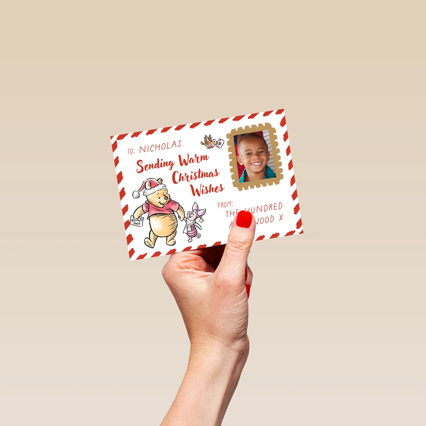 Personalised Photo Upload & Editable Disney Pooh & Piglet Christmas Card - Image 4