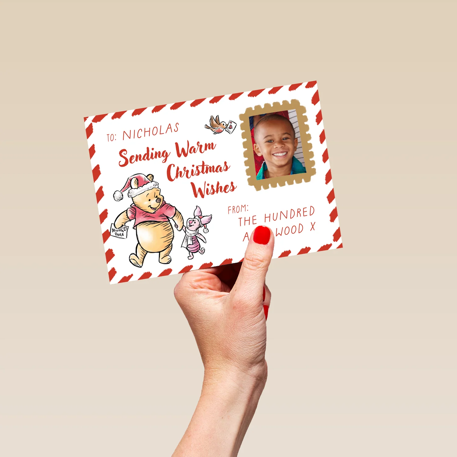 Personalised Photo Upload & Editable Disney Pooh & Piglet Christmas Card - Image 5