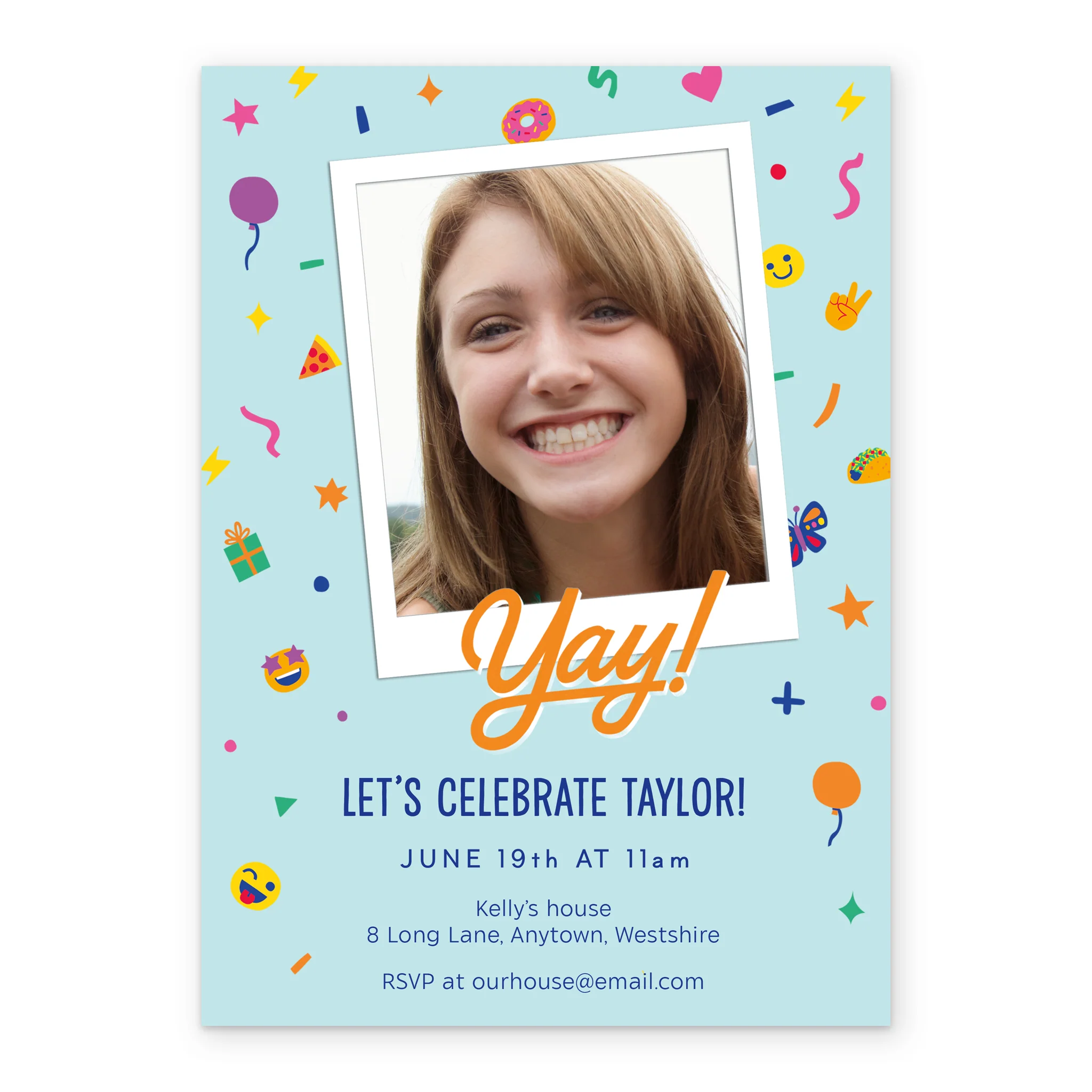 Personalised Photo Upload & Editable Emojis Birthday Invitation - Image 2