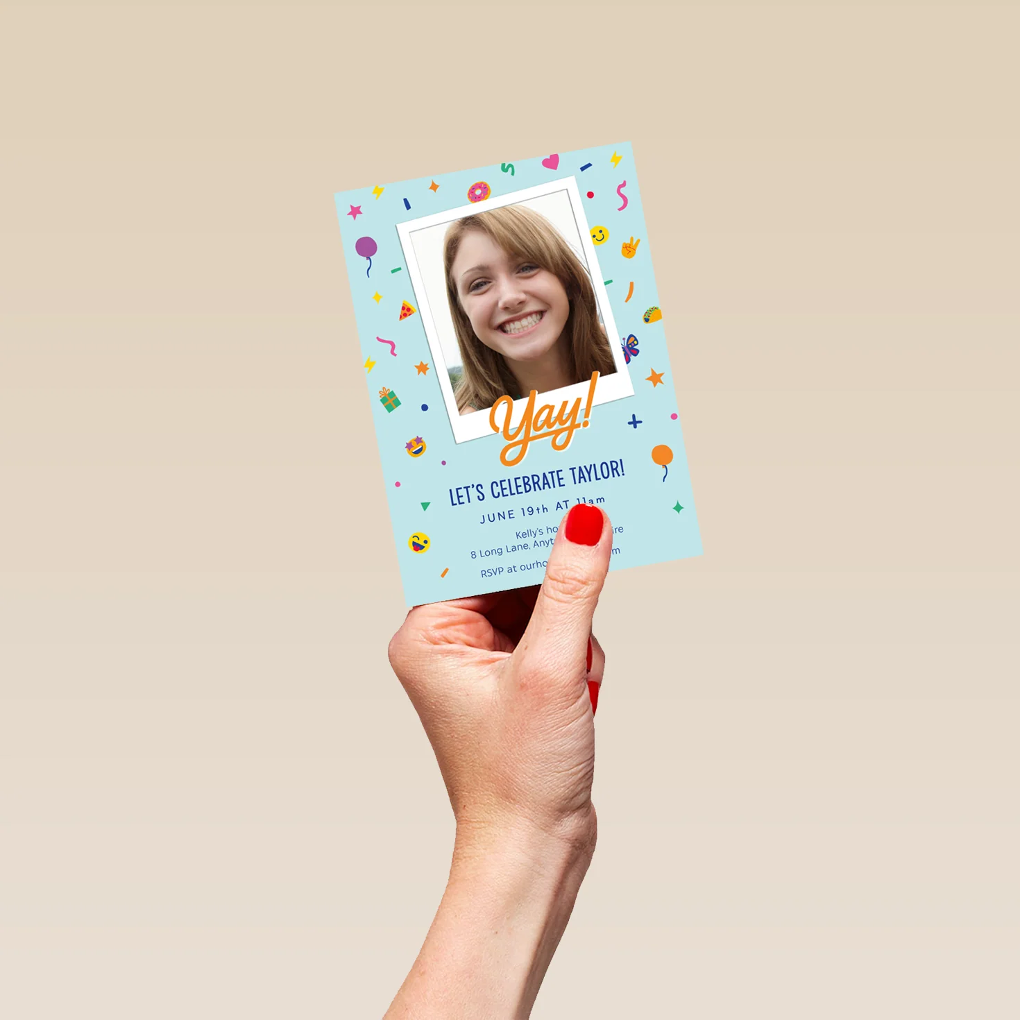 Personalised Photo Upload & Editable Emojis Birthday Invitation - Image 4