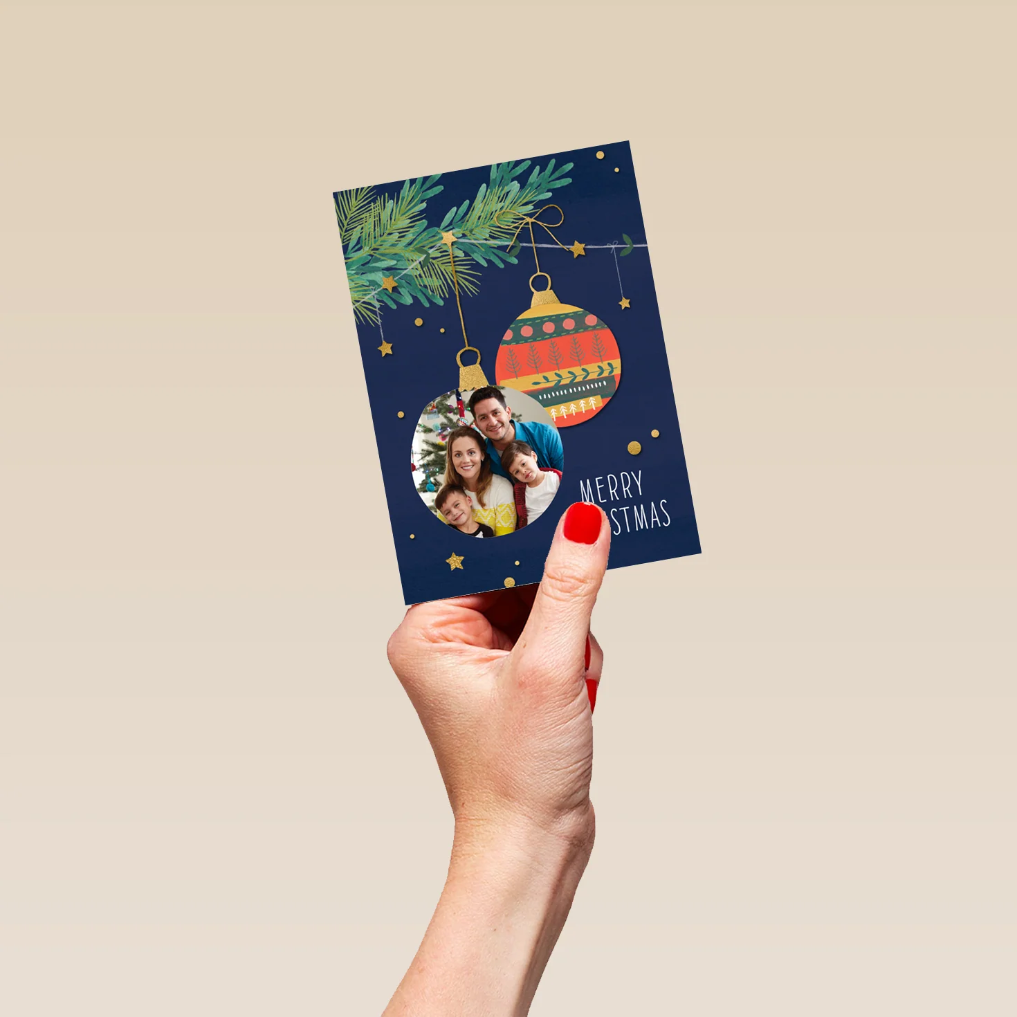 Personalised Photo Upload & Editable Festive Bauble Christmas Card - Image 4