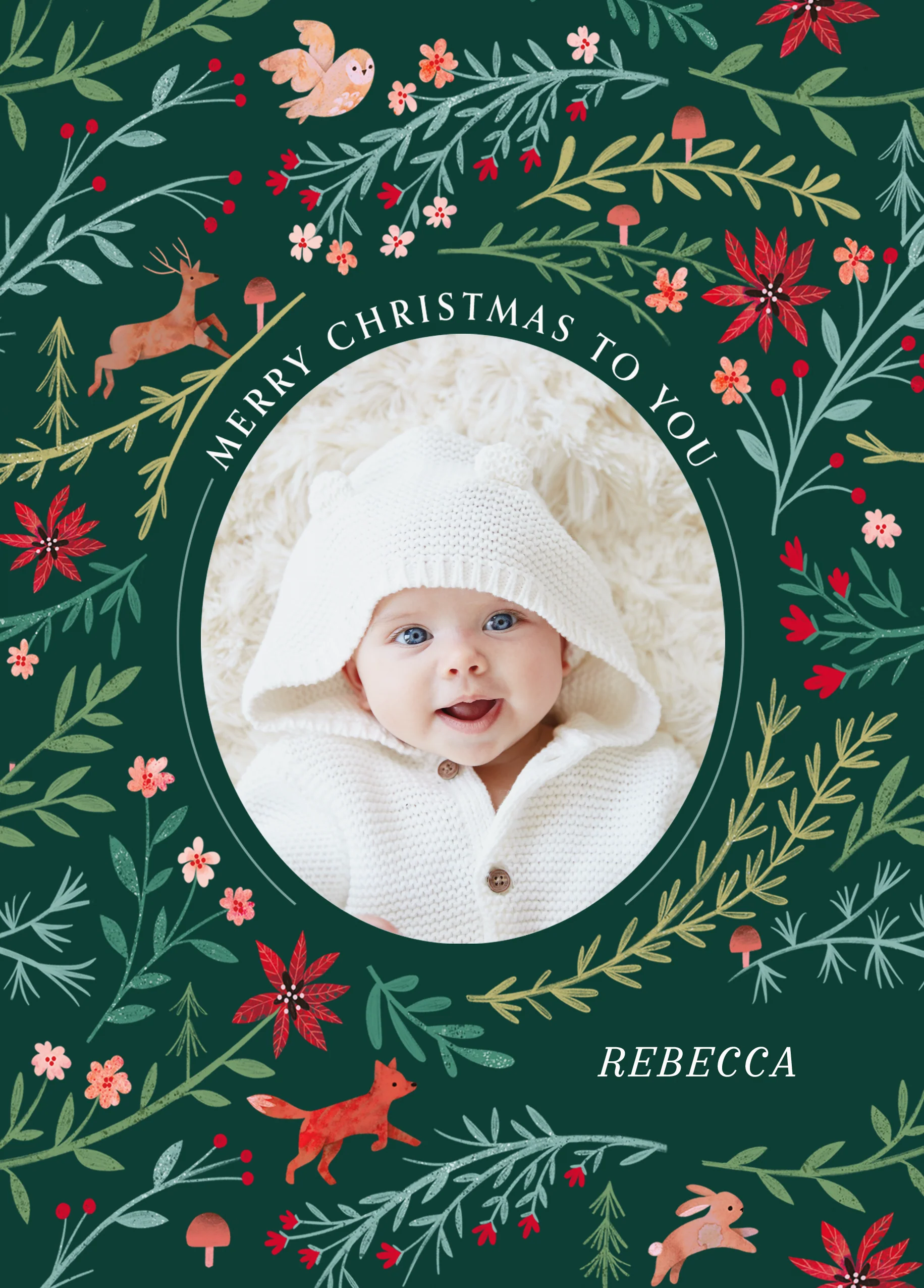 Personalised Photo Upload & Editable Festive Foliage Christmas Card