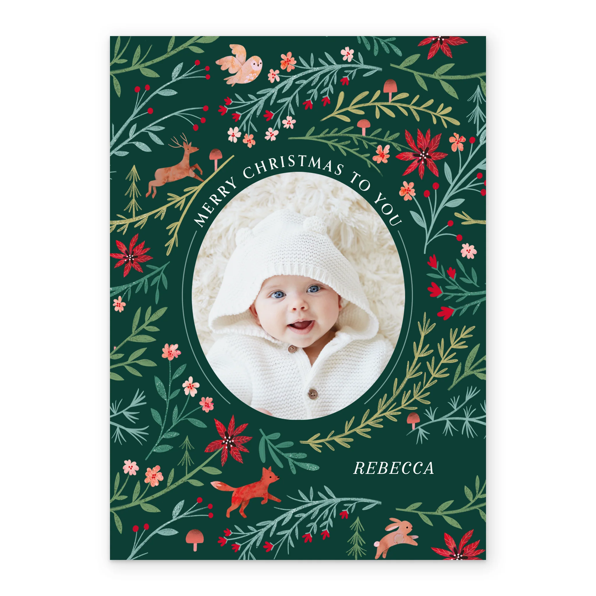 Personalised Photo Upload & Editable Festive Foliage Christmas Card - Image 2