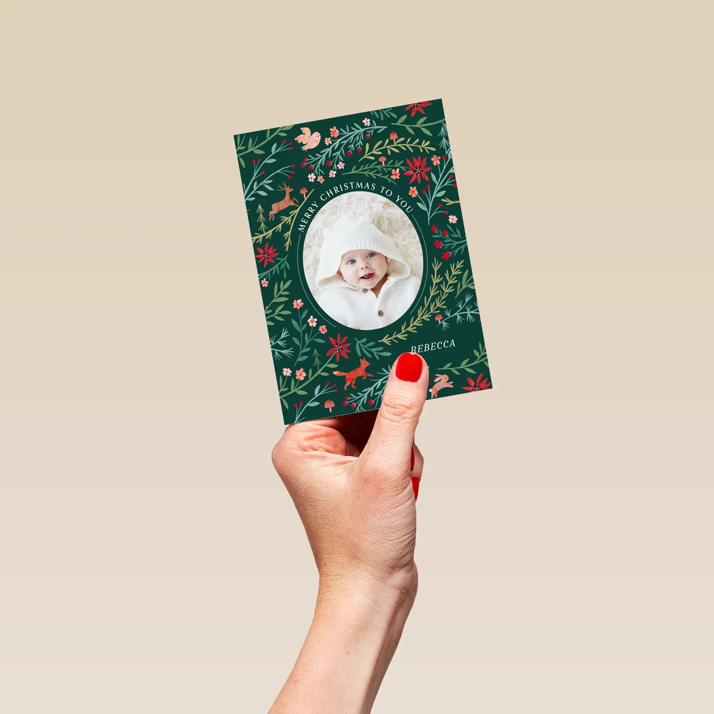 Personalised Photo Upload & Editable Festive Foliage Christmas Card - Image 4