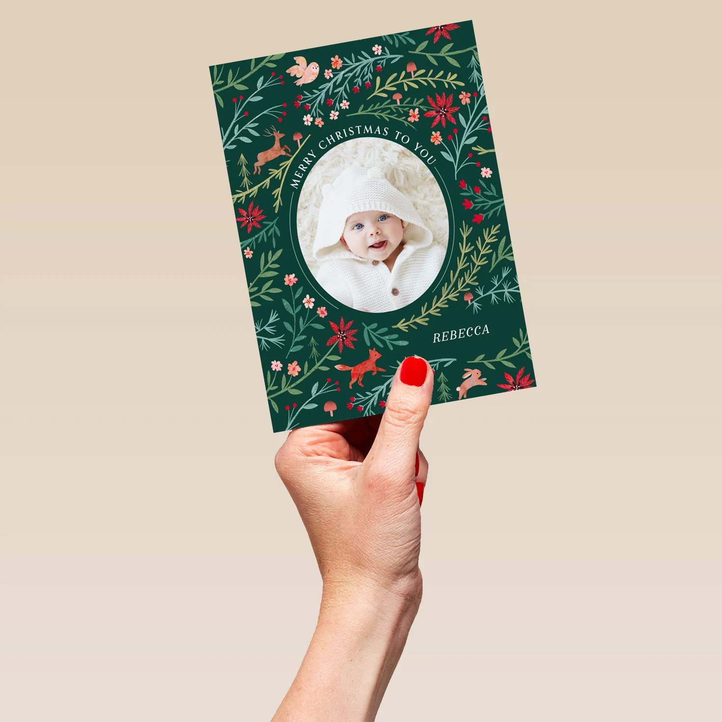 Personalised Photo Upload & Editable Festive Foliage Christmas Card - Image 5