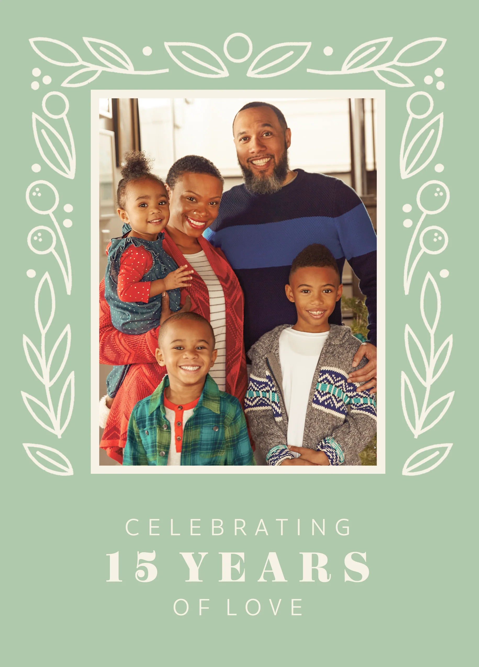 Personalised Photo Upload & Editable Floral Border 15th Anniversary Card