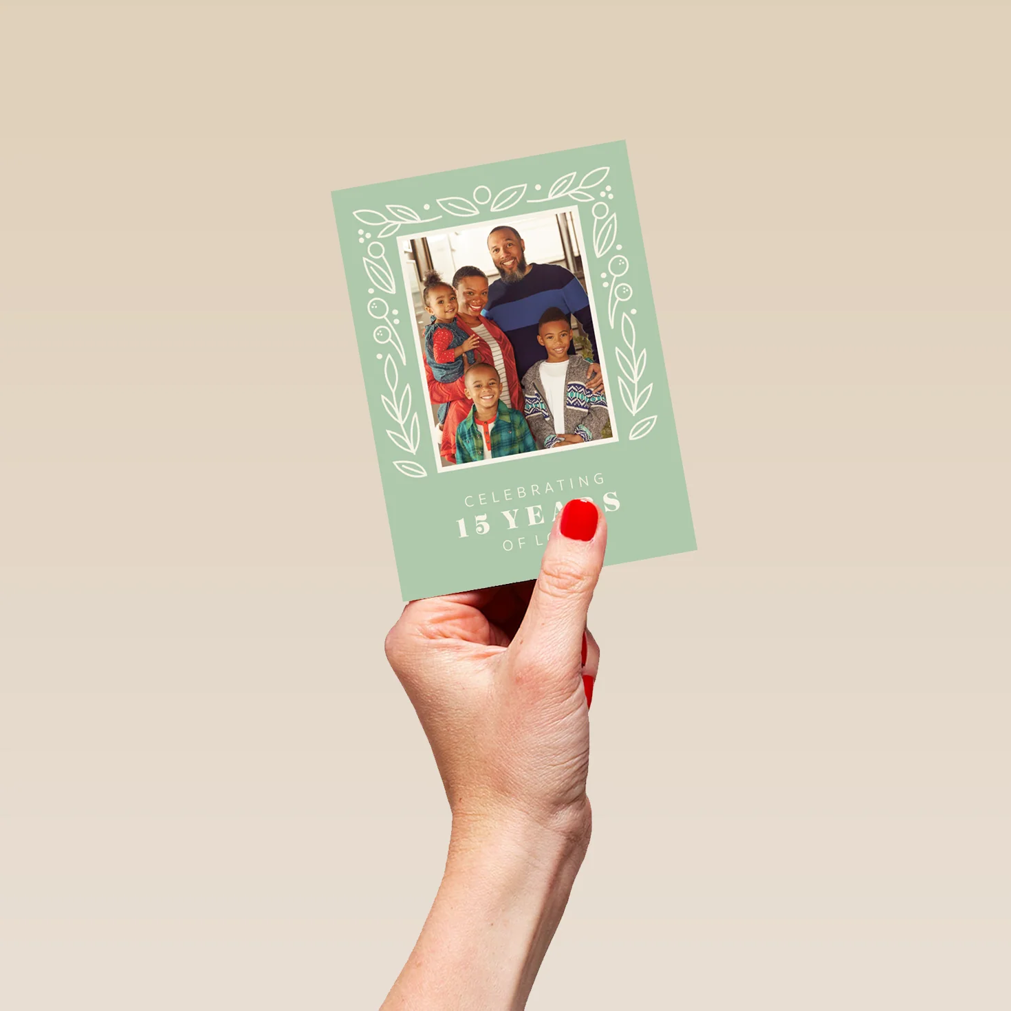 Personalised Photo Upload & Editable Floral Border 15th Anniversary Card - Image 4