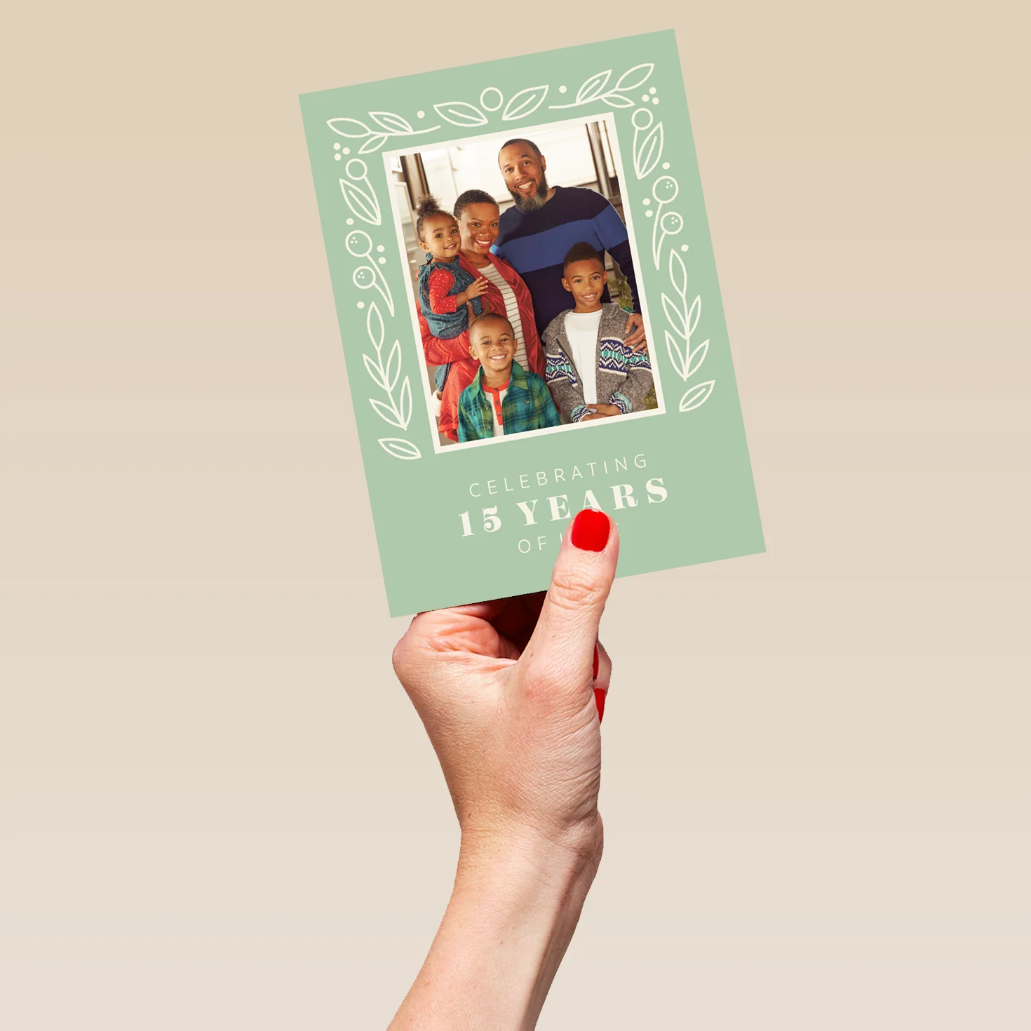 Personalised Photo Upload & Editable Floral Border 15th Anniversary Card - Image 5