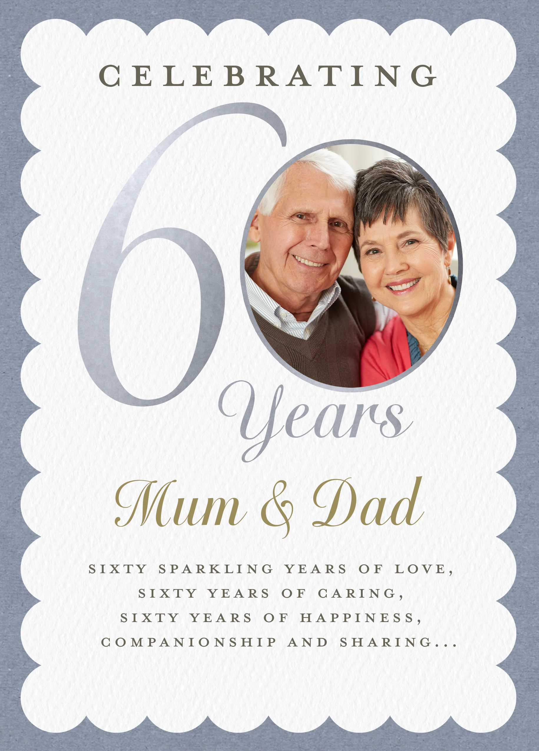 Personalised Photo Upload & Editable Heartfelt Verse 60th Diamond Anniversary Card