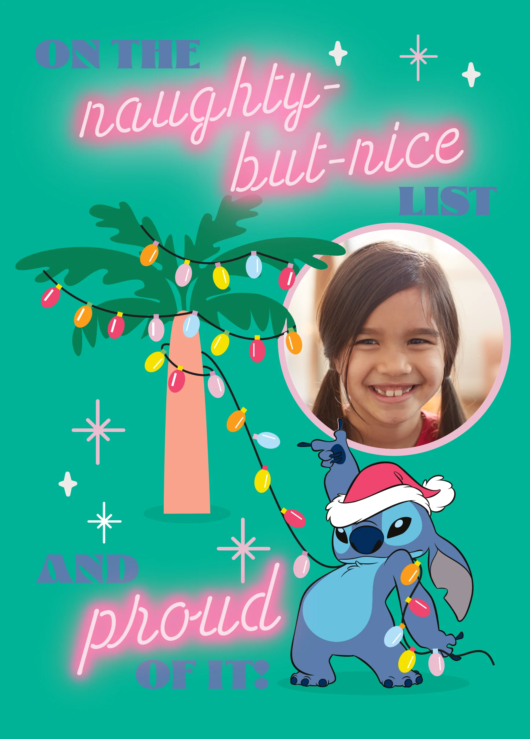 Personalised Photo Upload & Editable Lilo & Stitch 'Naughty-But-Nice List' Christmas Card