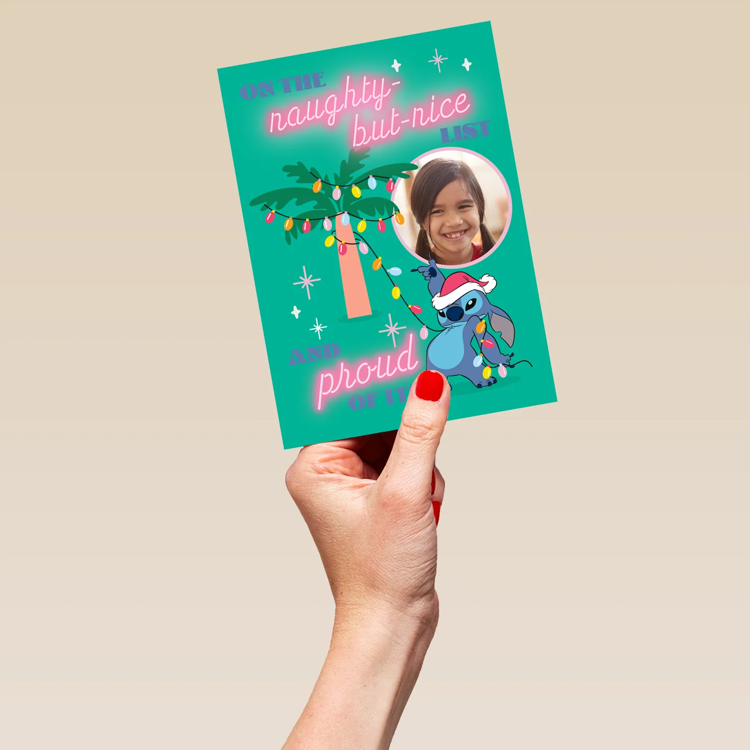 Personalised Photo Upload & Editable Lilo & Stitch 'Naughty-But-Nice List' Christmas Card - Image 5