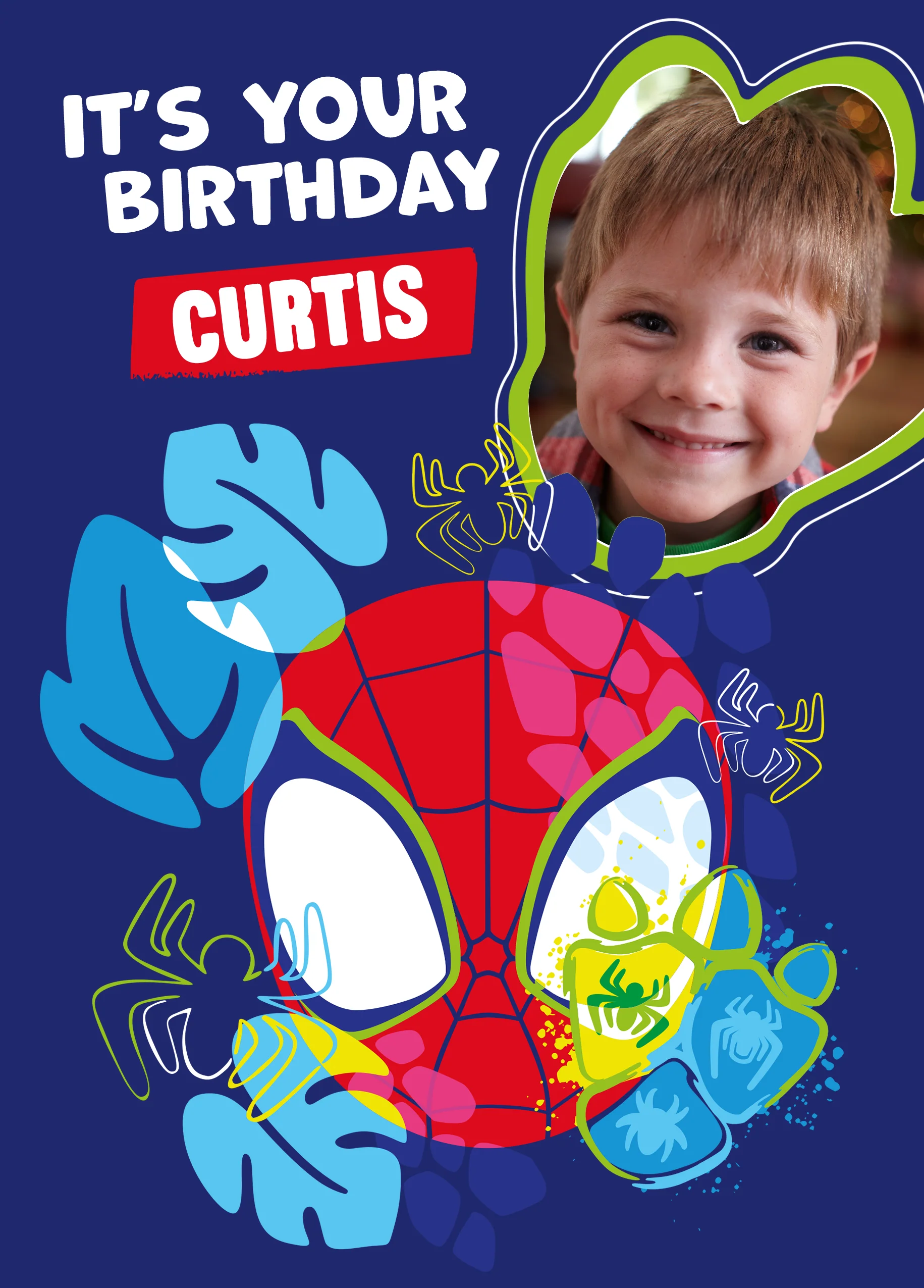 Personalised Photo Upload & Editable MARVEL Spidey Kids Birthday Card