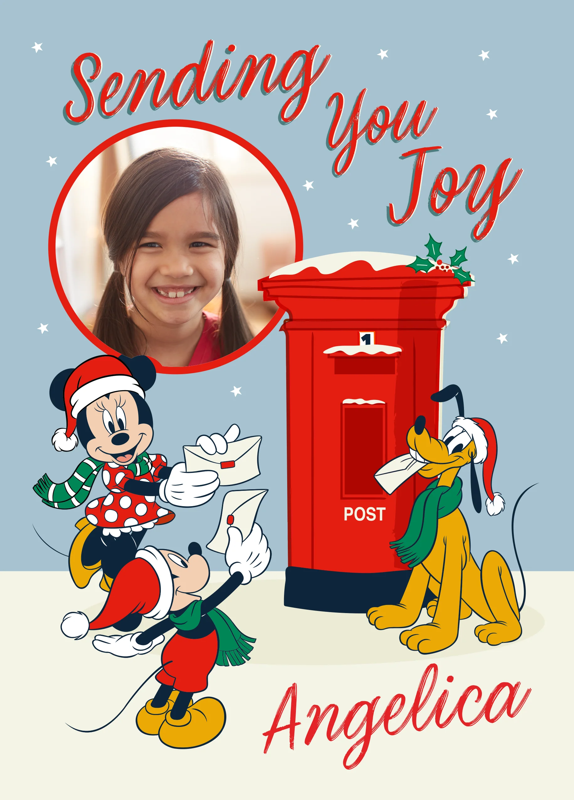 Personalised Photo Upload & Editable Mickey Mouse, Minnie Mouse & Pluto Christmas Card