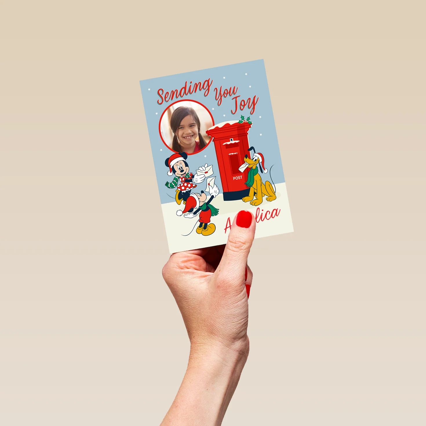 Personalised Photo Upload & Editable Mickey Mouse, Minnie Mouse & Pluto Christmas Card - Image 4