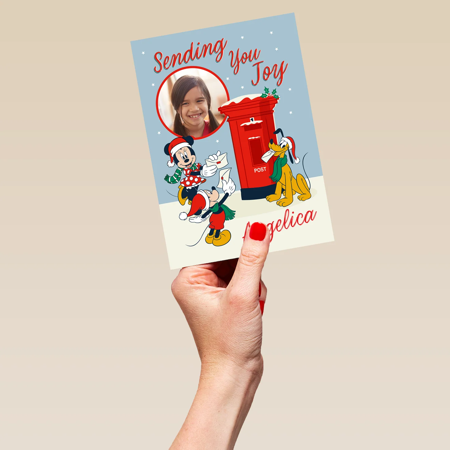 Personalised Photo Upload & Editable Mickey Mouse, Minnie Mouse & Pluto Christmas Card - Image 5