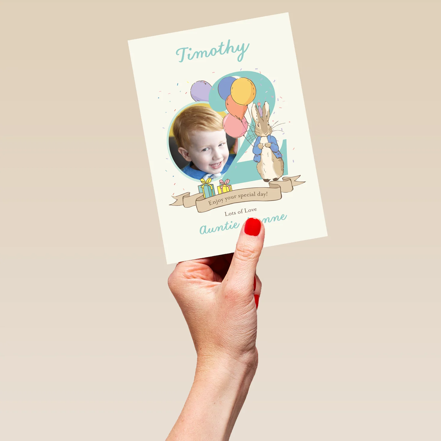 Personalised Photo Upload & Editable Peter Rabbit™ 2nd Birthday Card - Image 5