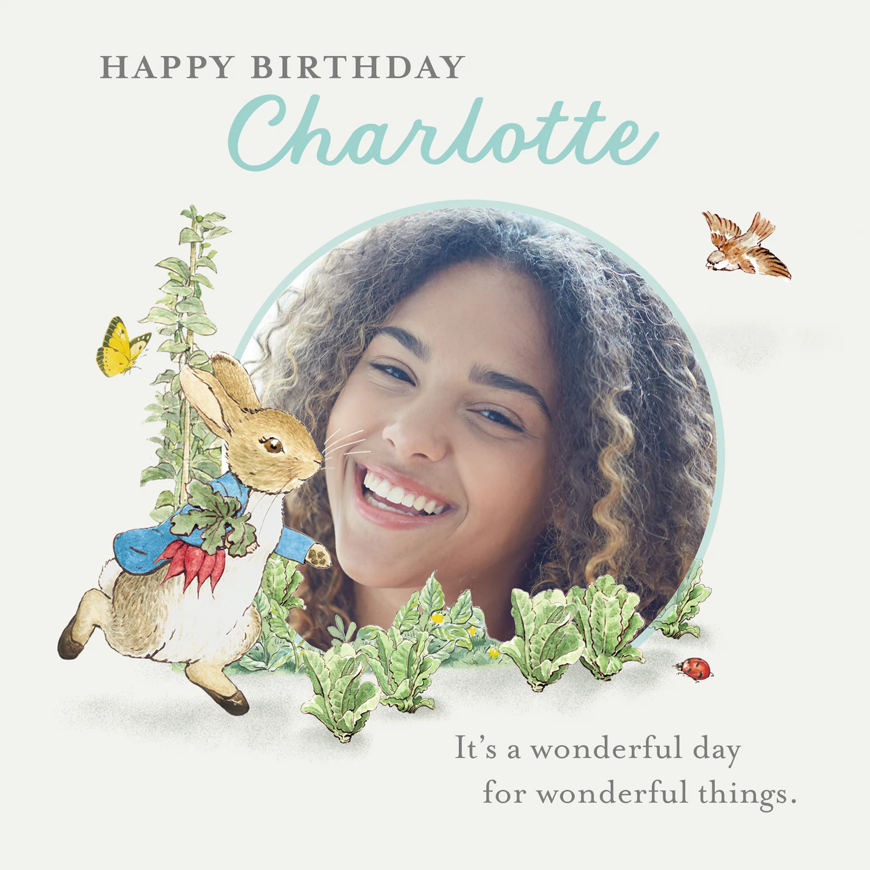 Personalised Photo Upload & Editable Peter Rabbit™ Birthday Card