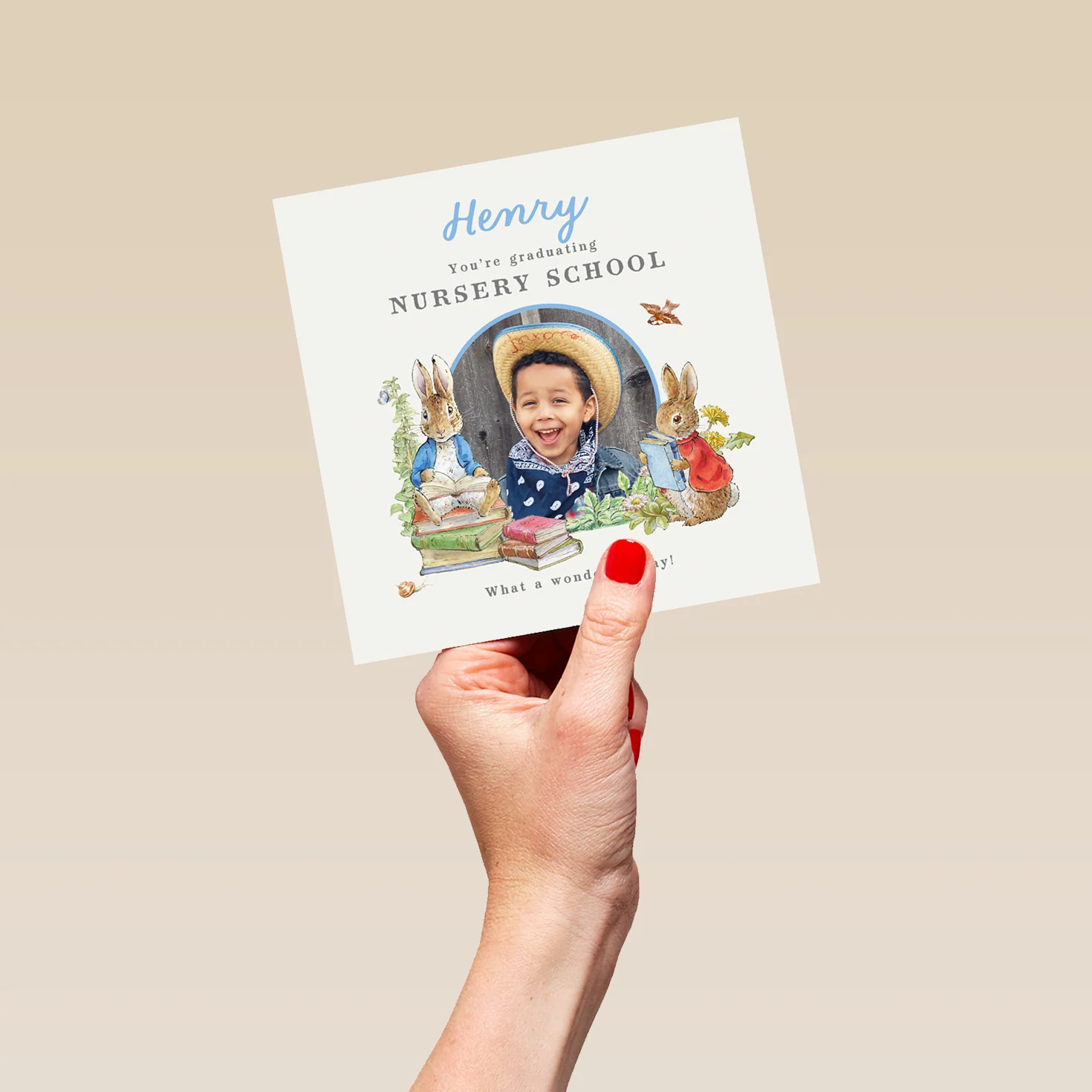 Personalised Photo Upload & Editable Peter Rabbit™ Nursery Graduation Card - Image 5