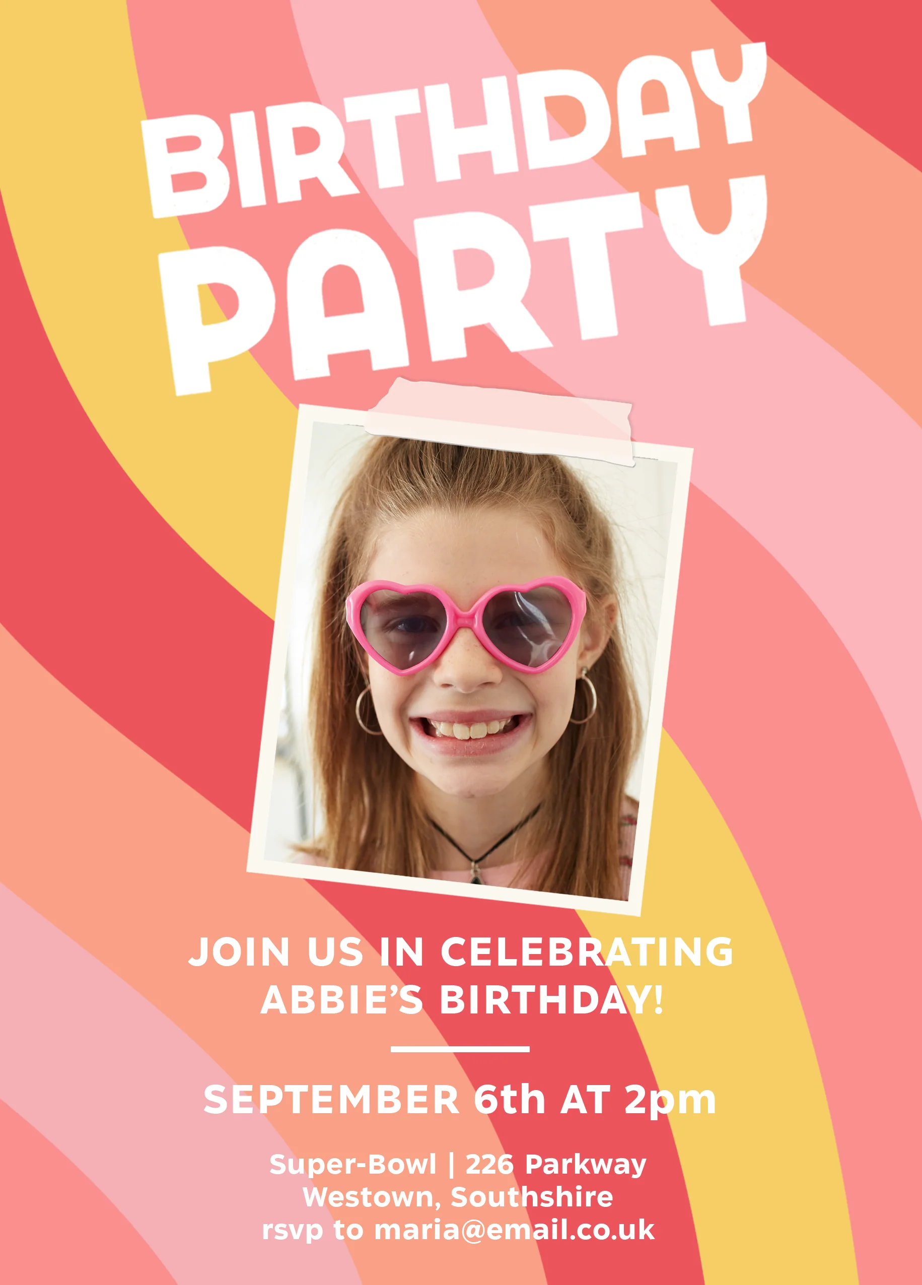 Personalised Photo Upload & Editable Pink Wavy Lines Birthday Invitation