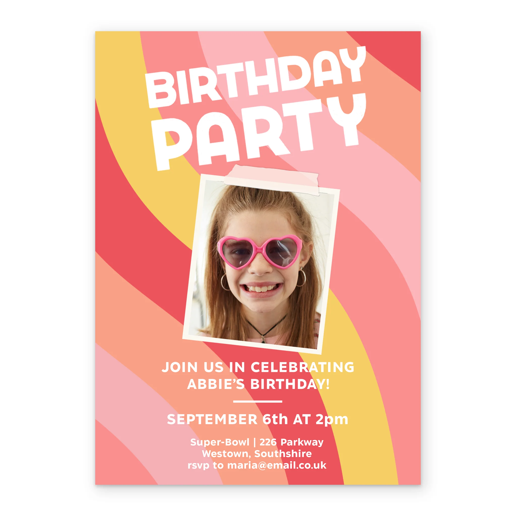 Personalised Photo Upload & Editable Pink Wavy Lines Birthday Invitation - Image 2