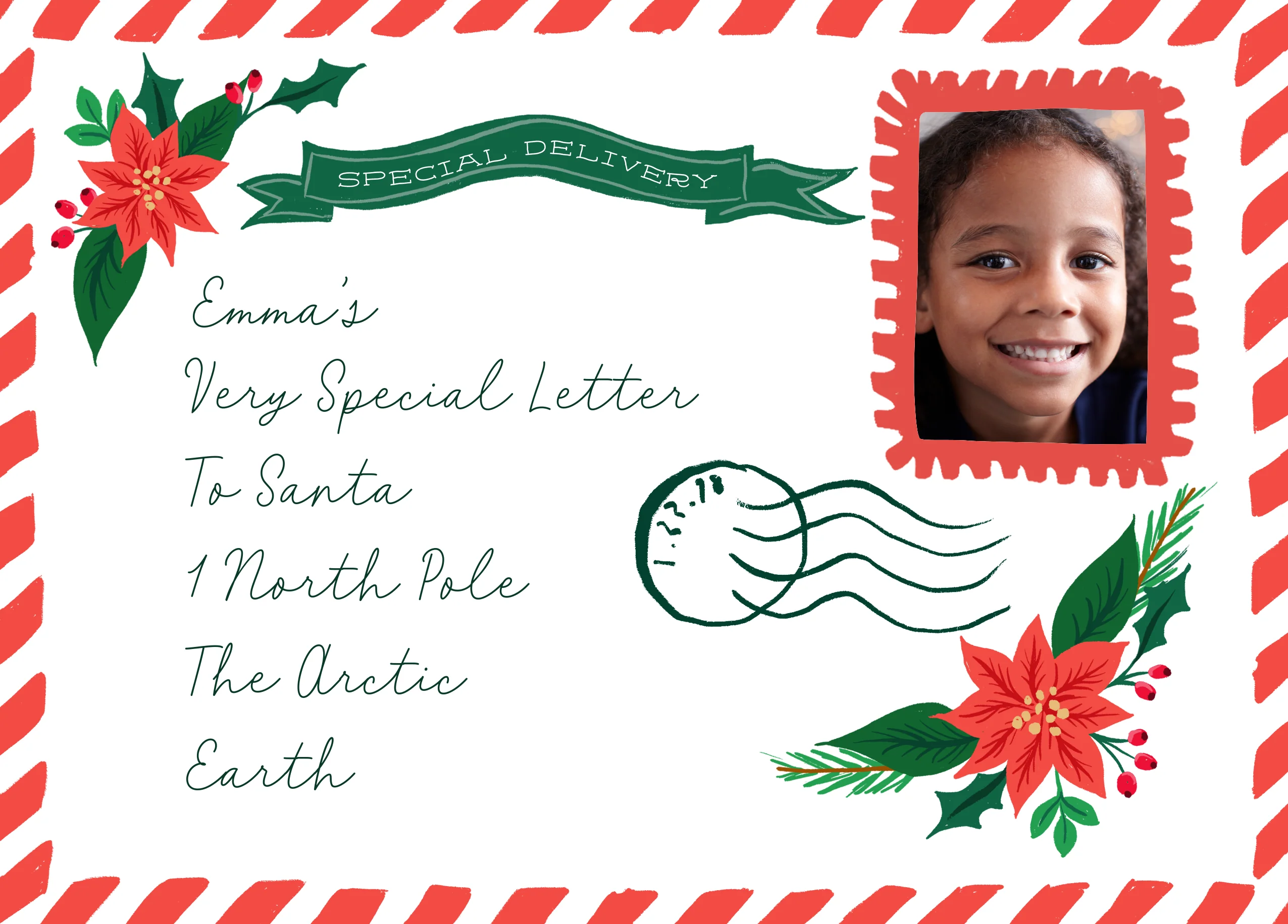 Personalised Photo Upload & Editable Postcard Christmas Card to Santa