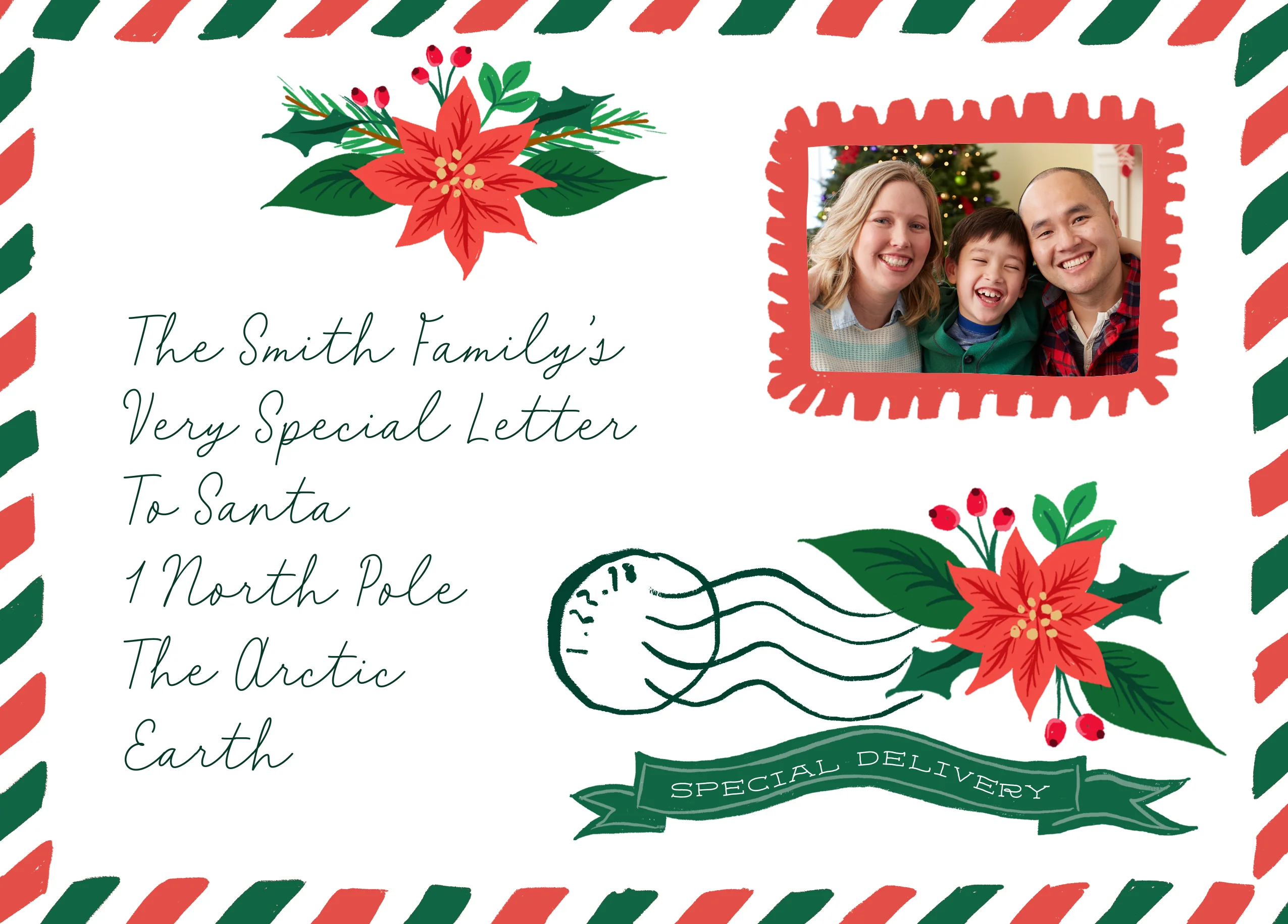 Personalised Photo Upload & Editable Postcard Christmas Card to Santa from Family