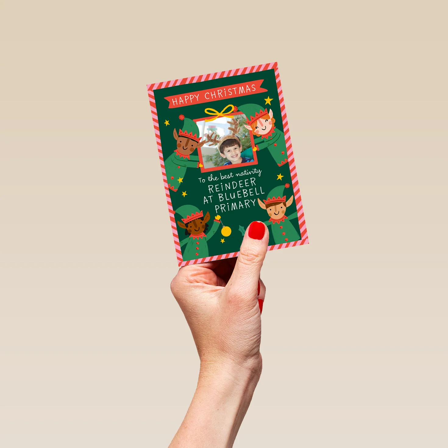 Personalised Photo Upload & Editable Santa's Elves Christmas Card - Image 4