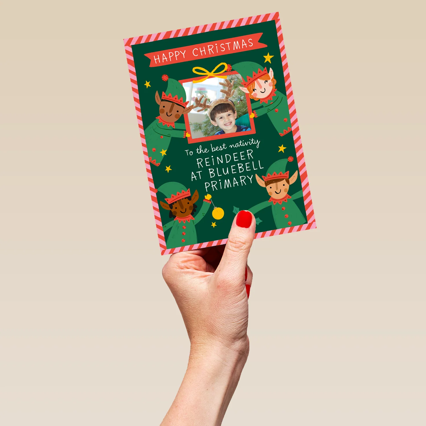 Personalised Photo Upload & Editable Santa's Elves Christmas Card - Image 5