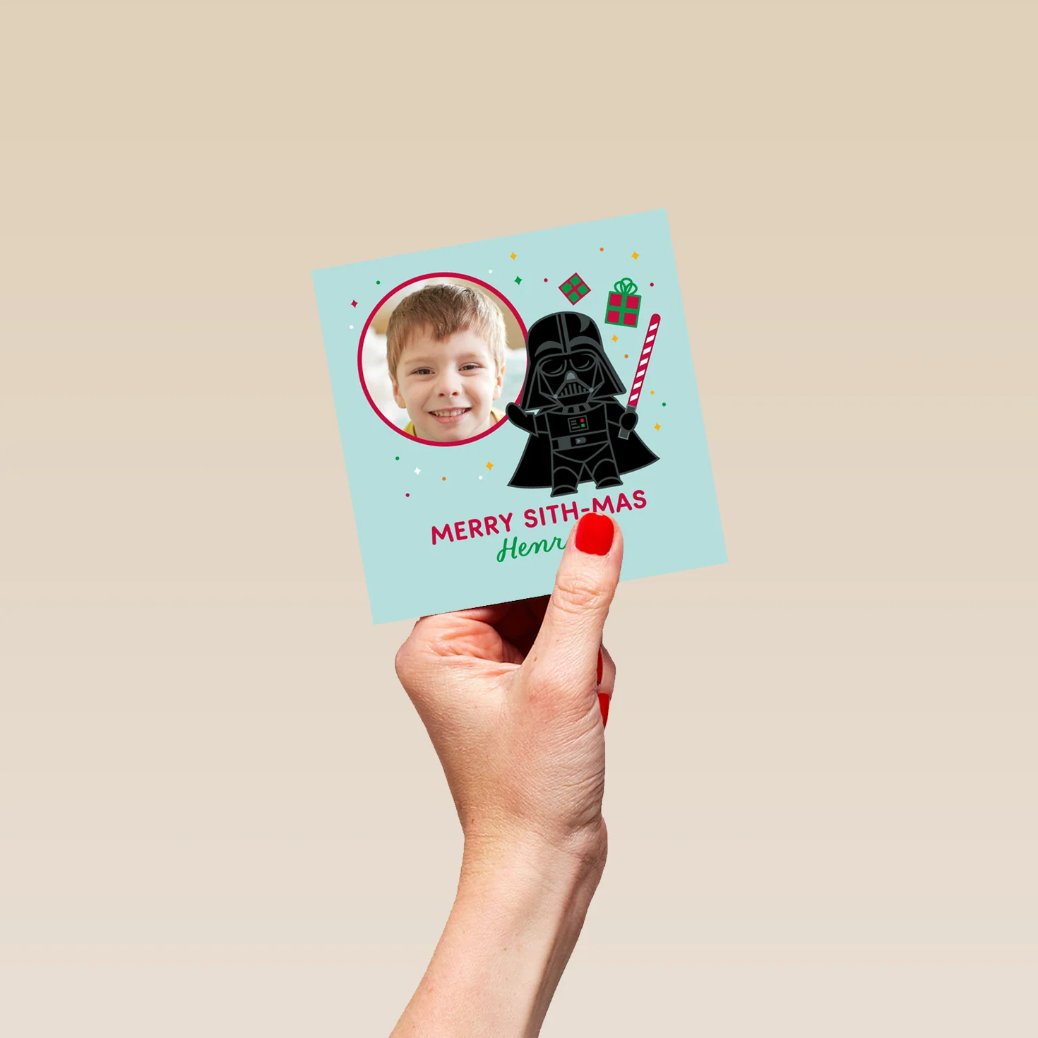 Personalised Photo Upload & Editable Star Wars™ Darth Vader Christmas Card - Image 4