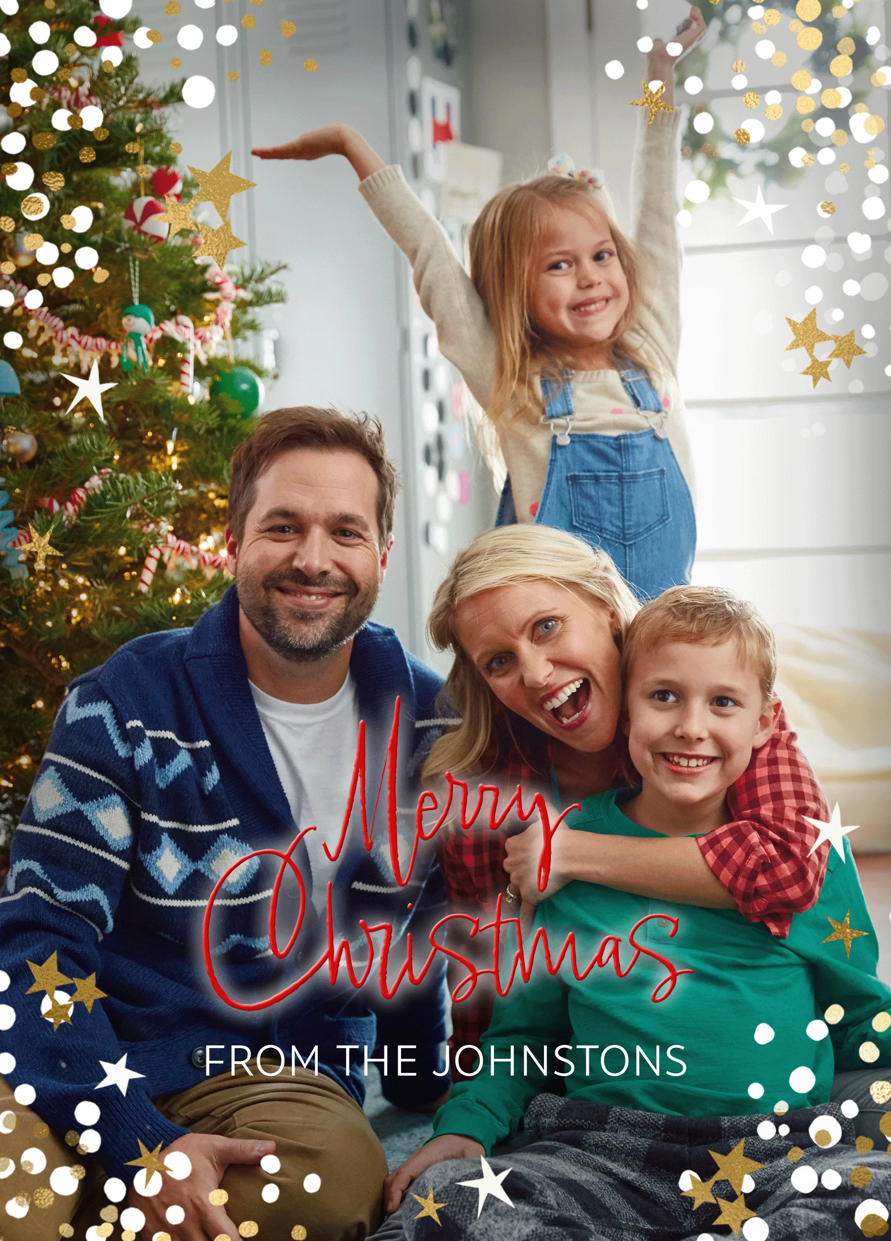Personalised Photo Upload & Editable Stars & Sparkles Christmas Card