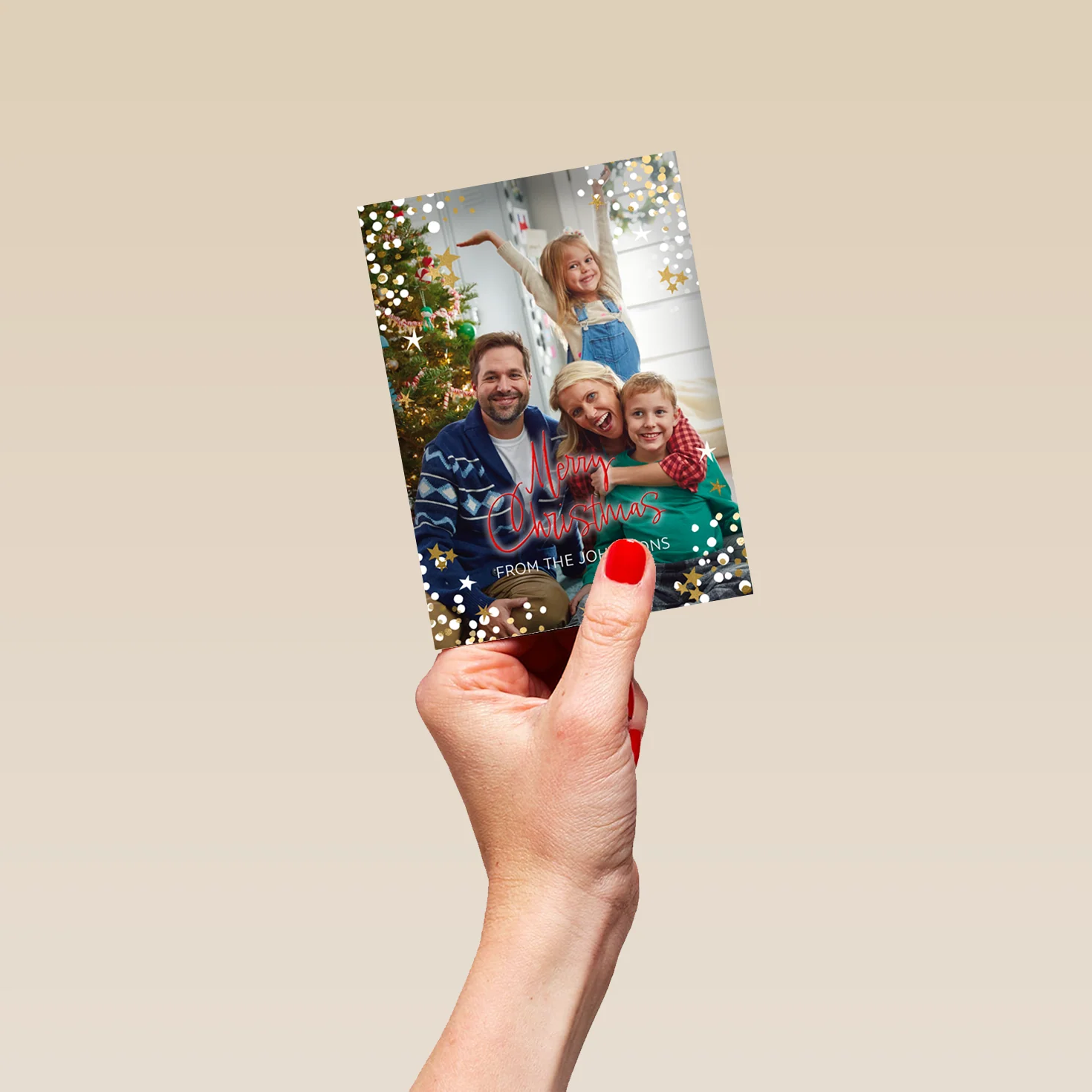 Personalised Photo Upload & Editable Stars & Sparkles Christmas Card - Image 4