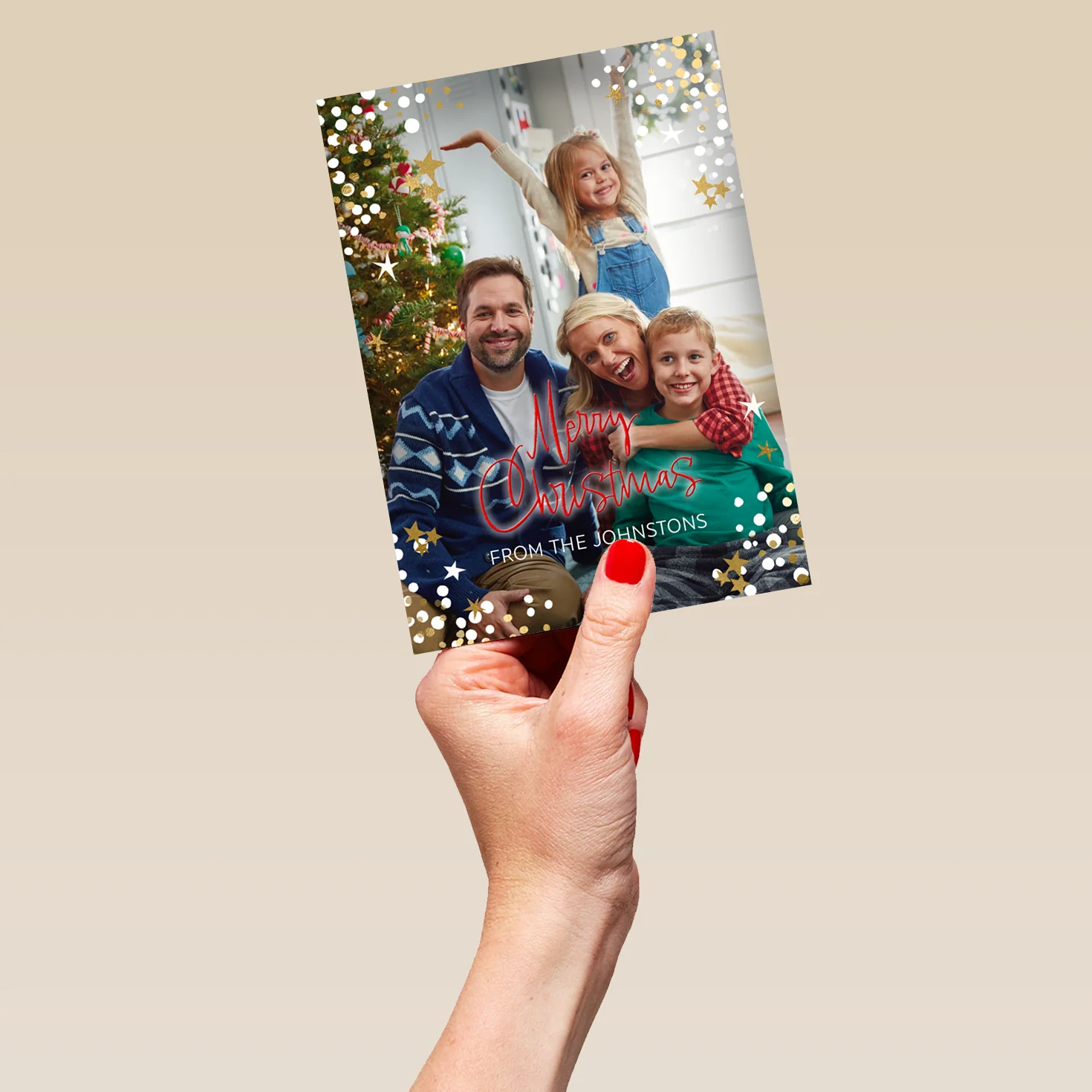 Personalised Photo Upload & Editable Stars & Sparkles Christmas Card - Image 5